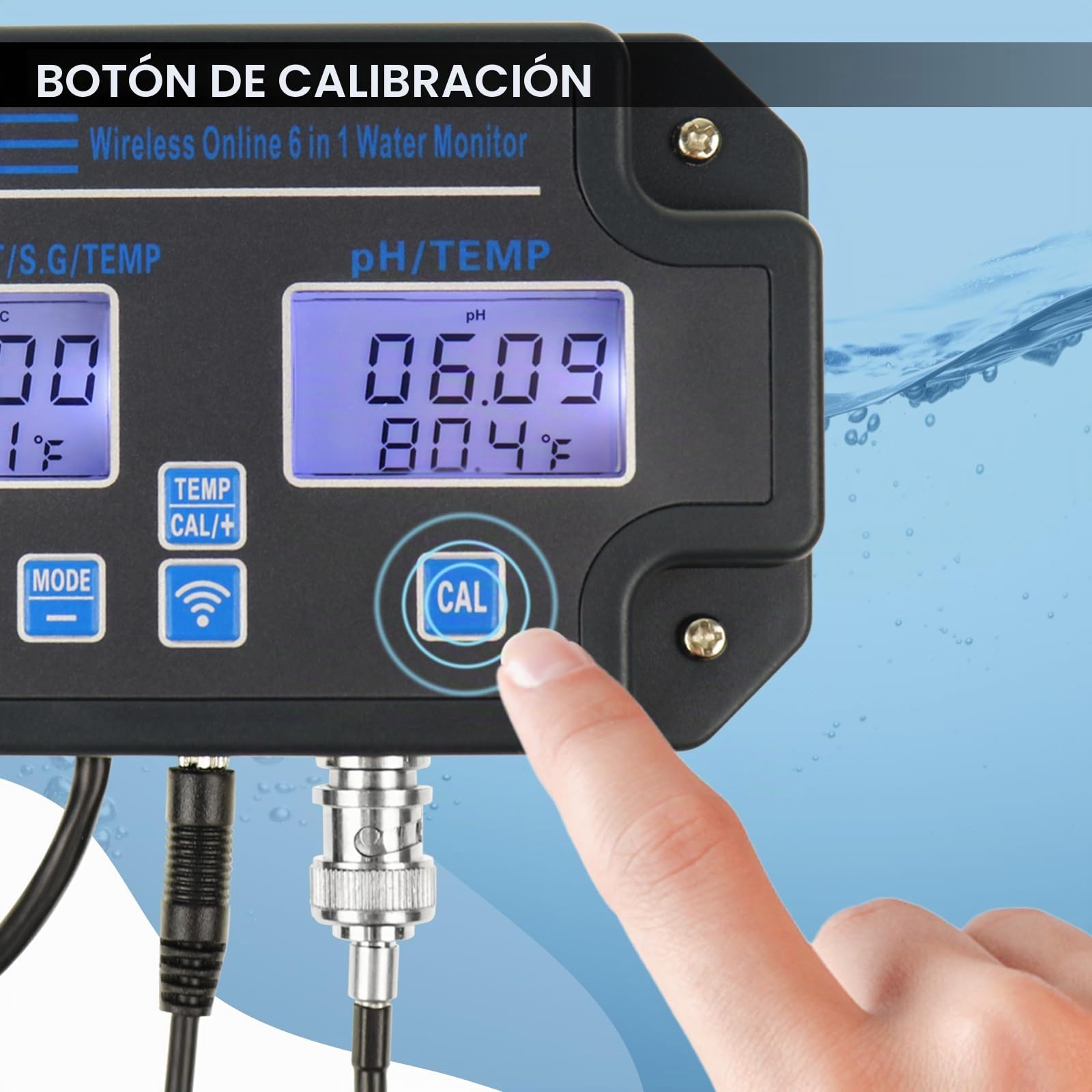 Probador de Calidad de Agua Inteligente 6-en-1 – Monitor WiFi/App para pH, EC, TDS, Temperatura, SG y Sal | Alertas en Tiempo Real | Perfecto para Hidroponía, Acuarios, Piscinas y Agua Potable