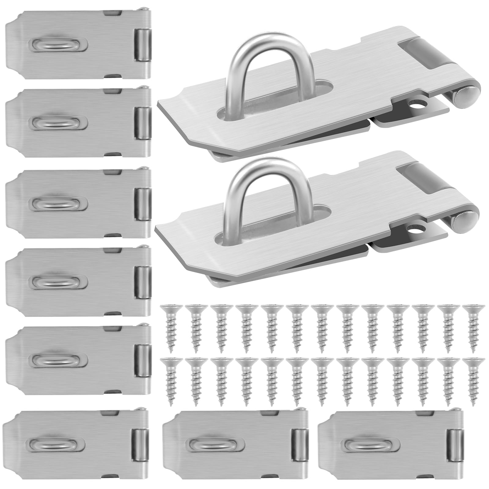 Djapwpx Silver Hasp Lock Stainless Steel Padlock Latch Lock With Screws Safety Door Clasp Hasp Lock Rustproof Hasp Latch Extra Thick Gate Lock Hasp For Door Shed Cabinet (Silver)