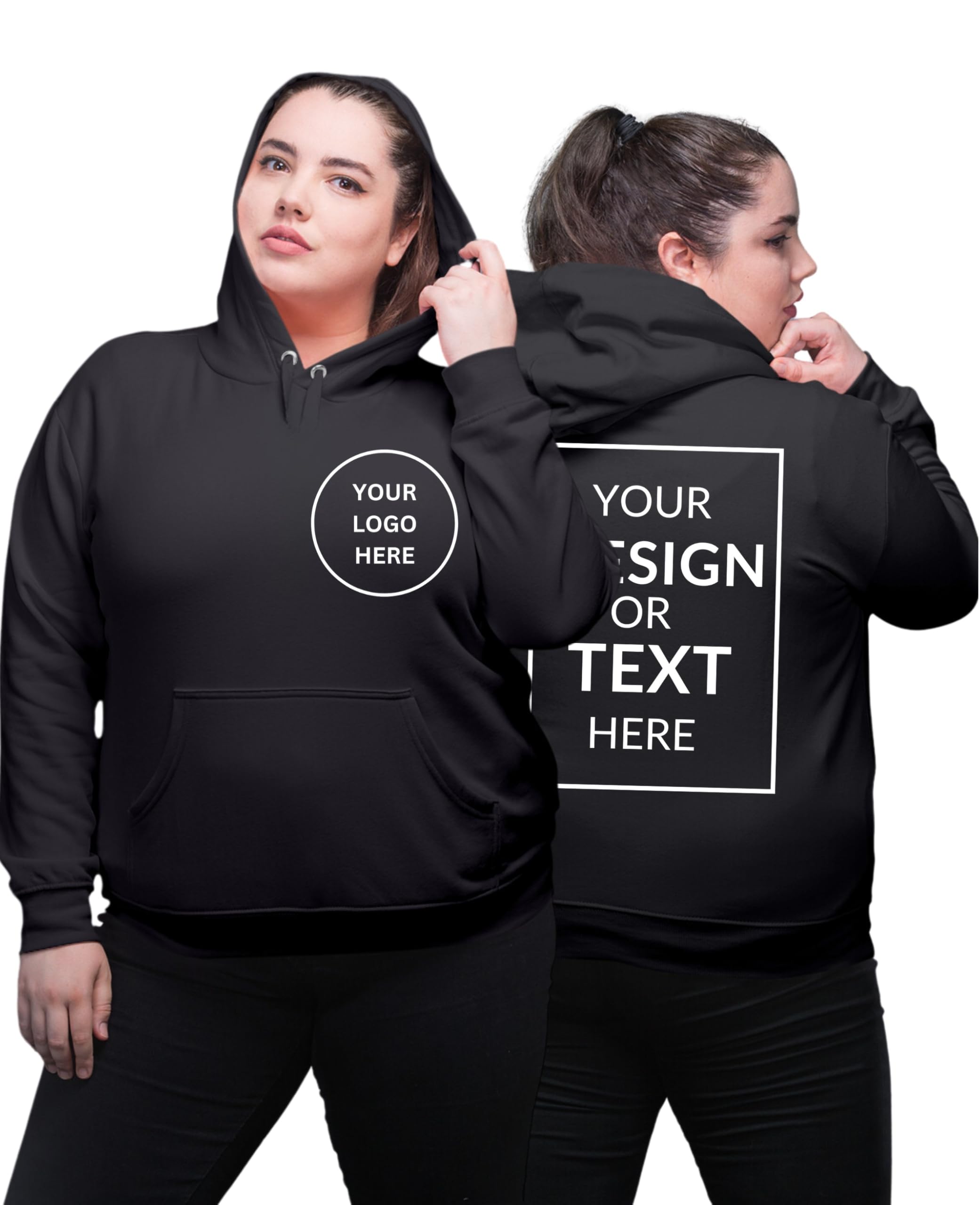 his'en'her Personalized Women Plus Size Hoody Sweatshirt with Photo Print, Text, Company Name, Logo. Customized 100% Cotton Plus Size Hoodie for Women, Print Your Photo/Image/Text on Hoodie - Black-picture-19