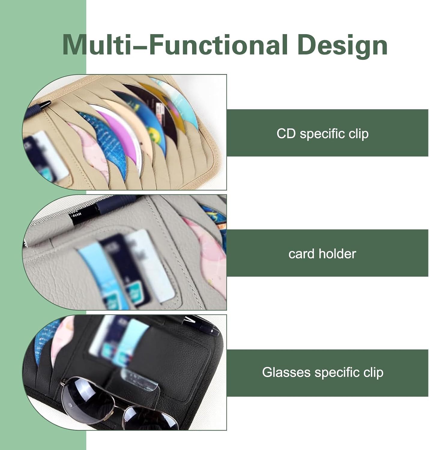 Car CD Holder, Leather CD Visor Holder, Multi-purpose DVD Car Visor Storage Organizer, Universal Sunvisor Organizer for Card, Pen, Spectacles (Black)