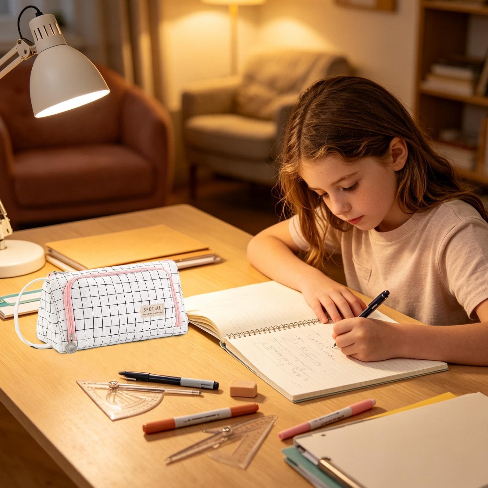 Kit Papeterie Boîte Esthétique À Capacité Généreuse avec 6 Stylos Gel | Trousse à crayons pour étudiantes école collège lycée université cours étude prise de notes devoirs