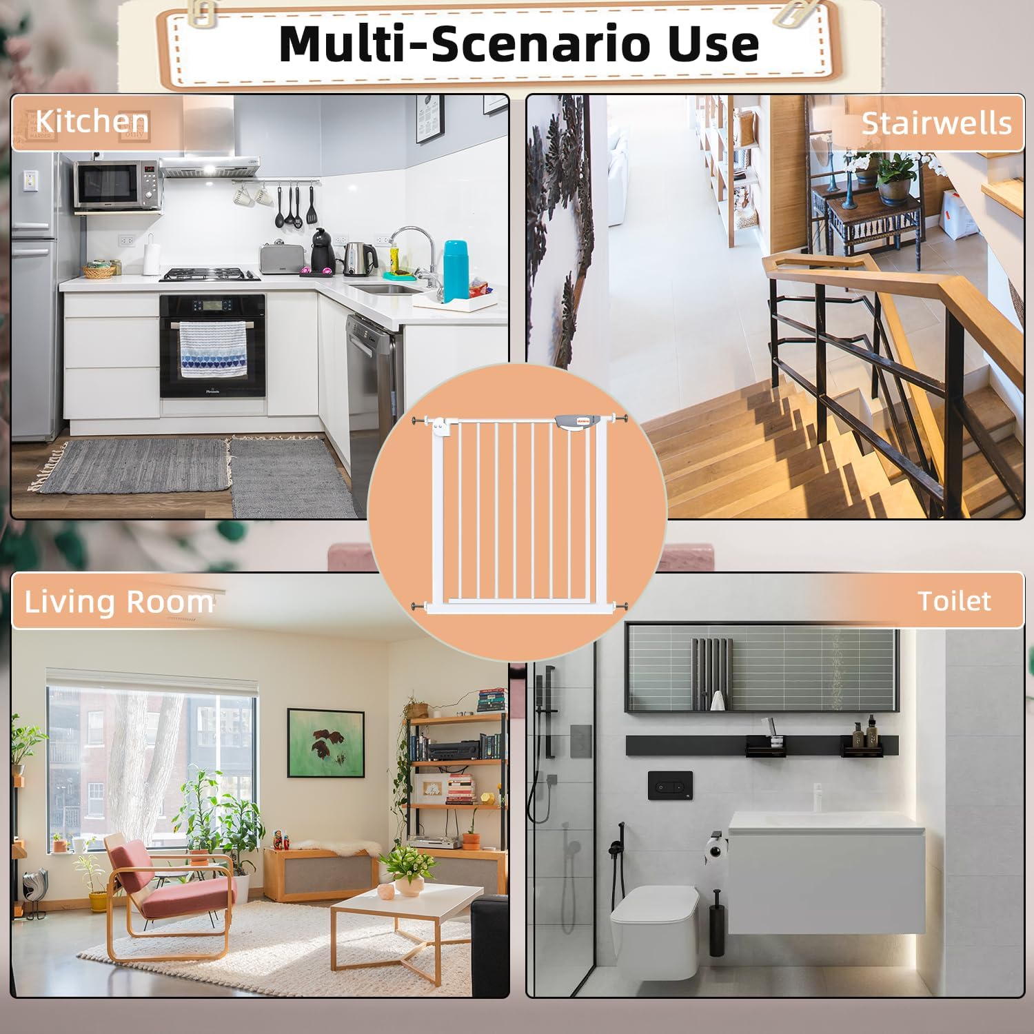 UBRAVOO Cancelletto per Bambini per Cani, Altezza 100 Cm Cancelletto di Sicurezza per Bambini 95-104 cm di Larghezza Chiusura Automatica Tripla Serratura Aperta Tenere Cancello per Scale
