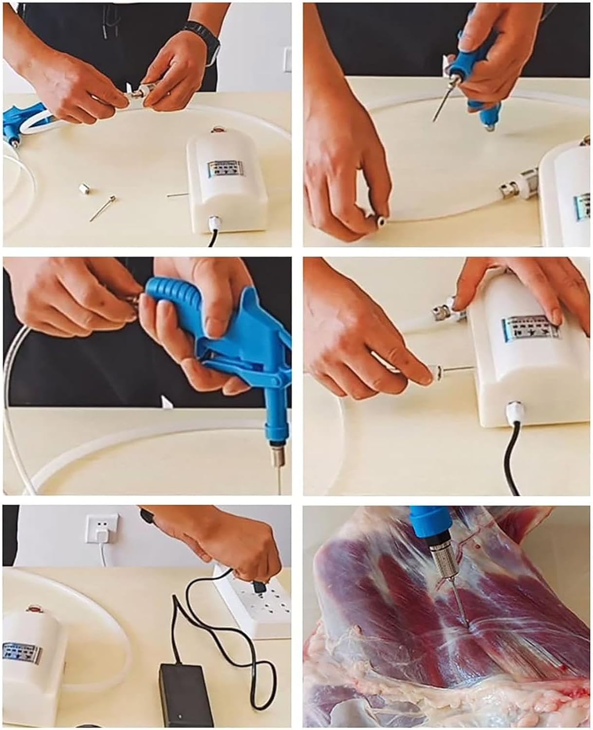 Electric High Pressure Bacon Pump Gun, Meat Saline Syringe Pump, Electric Injector Meat Processor 70W, 6kg Pressure and 1.95kg Weight for Kitchen Tools, Smoked Grill, Family Party(Double Gun)