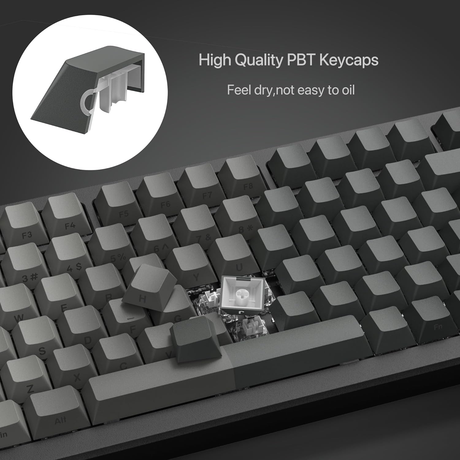 Double Shot PBT keycap set,Shine Through keycaps 75 percent, Cherry Profile custom Key caps,Gradient Dark Grey,Side Printed Keyboard caps for Mechanical Gaming Keyboards(121key,only keycaps) thumbnail