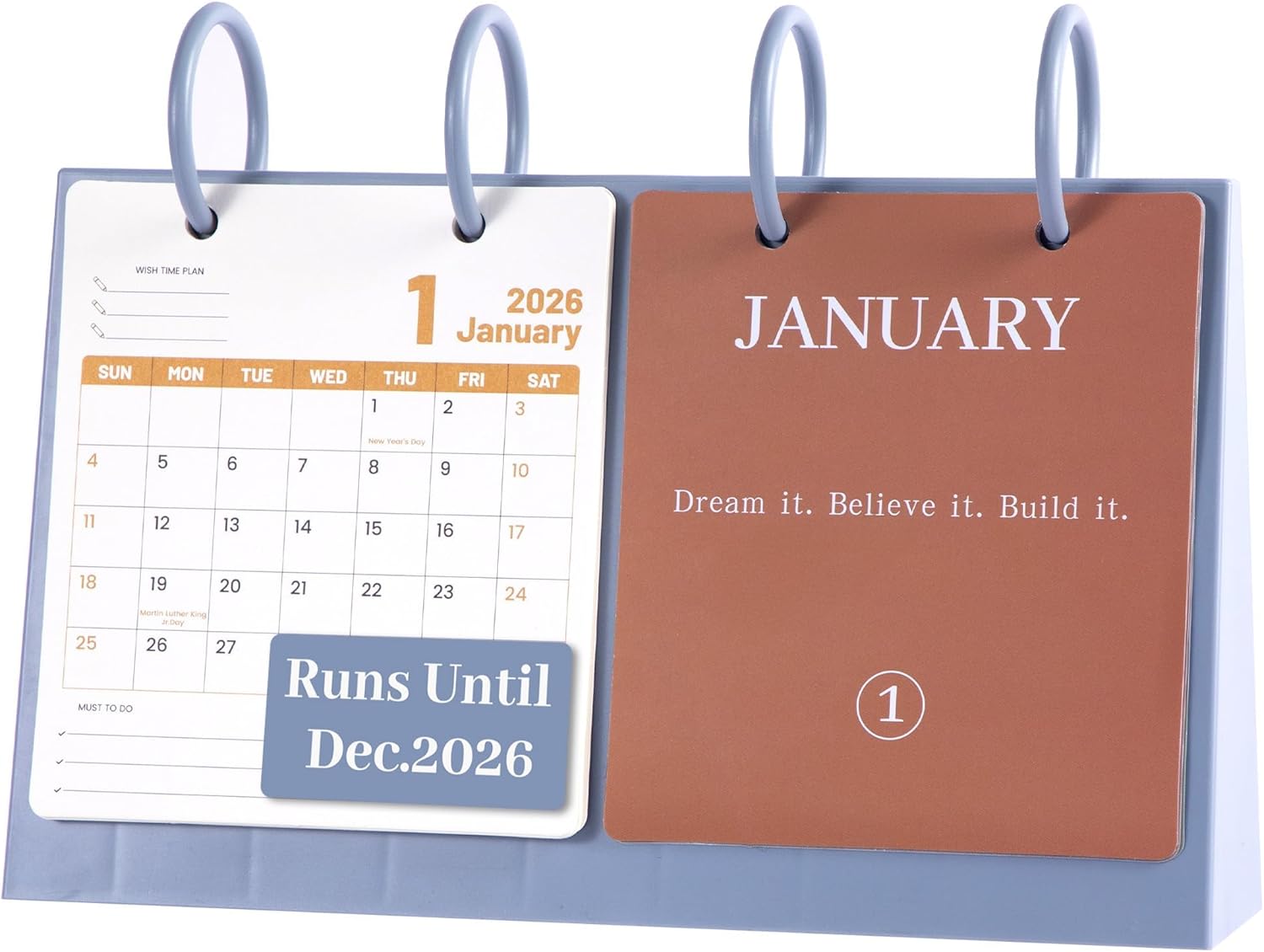 Small Desk Calendar 2025-2026, Dec 2025 to Dec 2026, Monthly Decorative Flip Calendar for Desk with Motivational Quotes, Cute Desk Decor, Office Supplies, 10" x 6", Blue