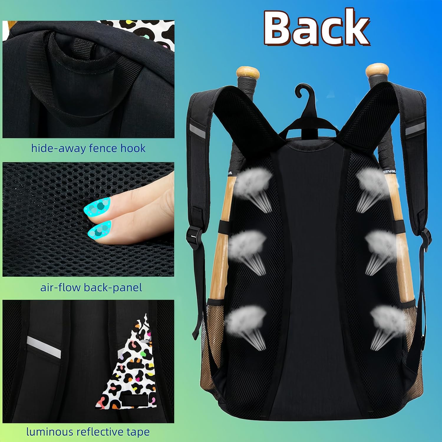 Youth Softball Equipment Bag with Vented Shoe Compartment, Baseball Bat Bag, Fence Hook, for Batting Mitten, Helmet, Teeball Gear, Adult Boys Girls Kids
