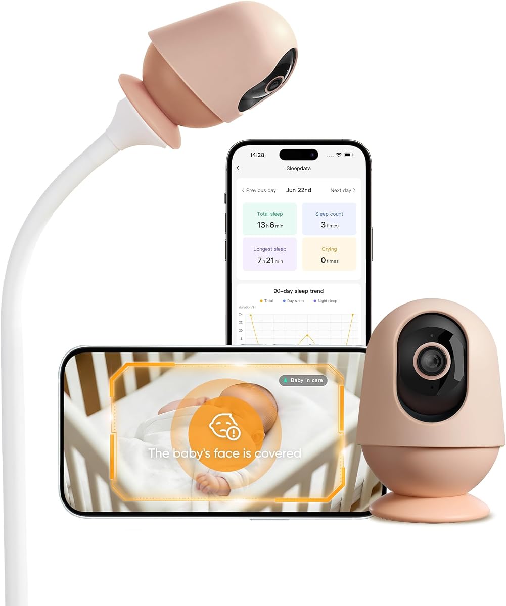4K Smart Baby Monitor, Eye-Safe 950nm Night Vision, 7 AI Features, Phone App Baby Camera, 8X Zoom, Instant Alerts (Cry/Face Covered), No Monthly Fee, Hack-Proof, Local Storage