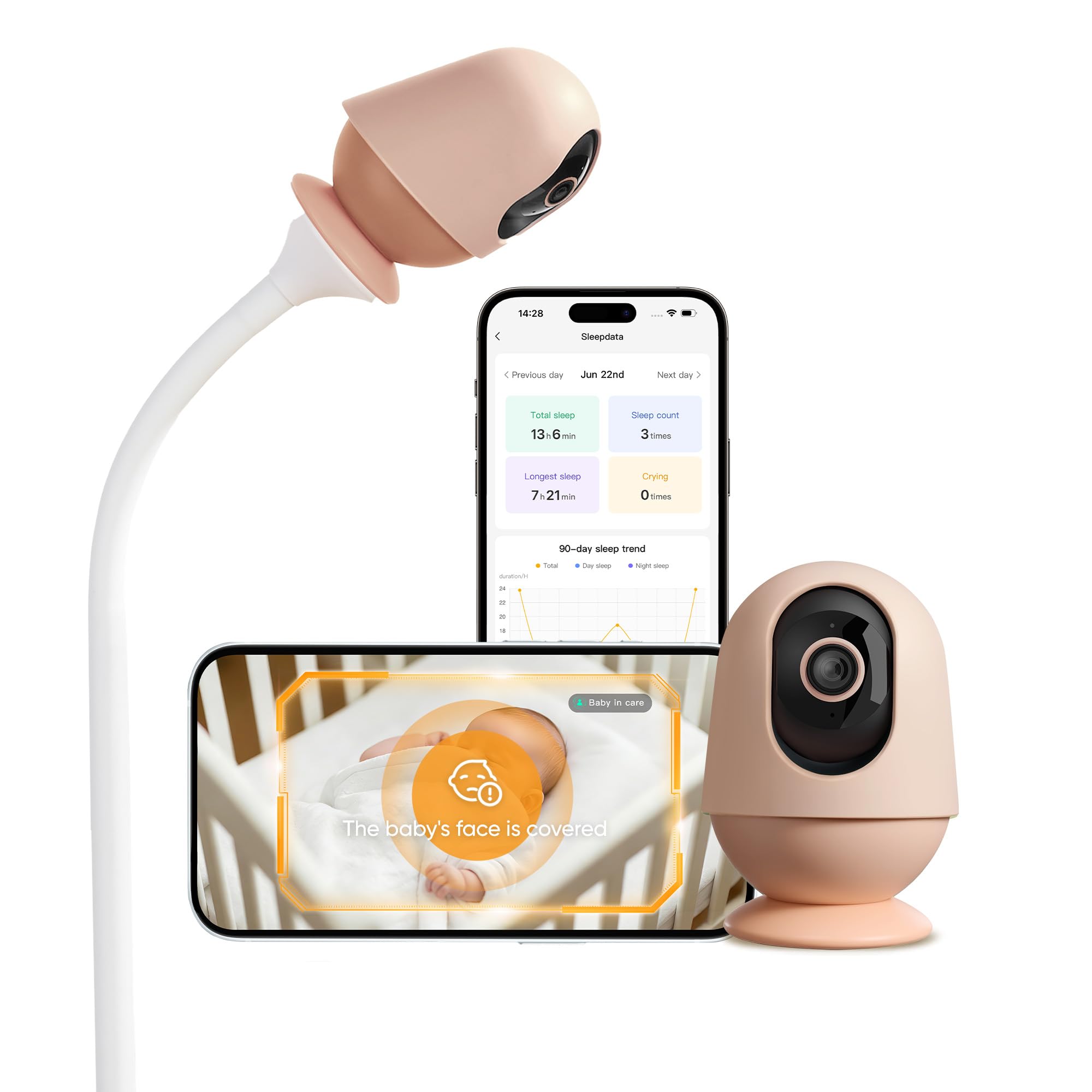 Monai 4K Smart Baby Monitor, WiFi Video Camera with 7 AI Features, Pan-Tilt, 6X Zoom Night Vision, Instant Alerts Cry/Sound/Sleep/Face Covered/Motion, App Control, No Monthly Fee, Local Storage