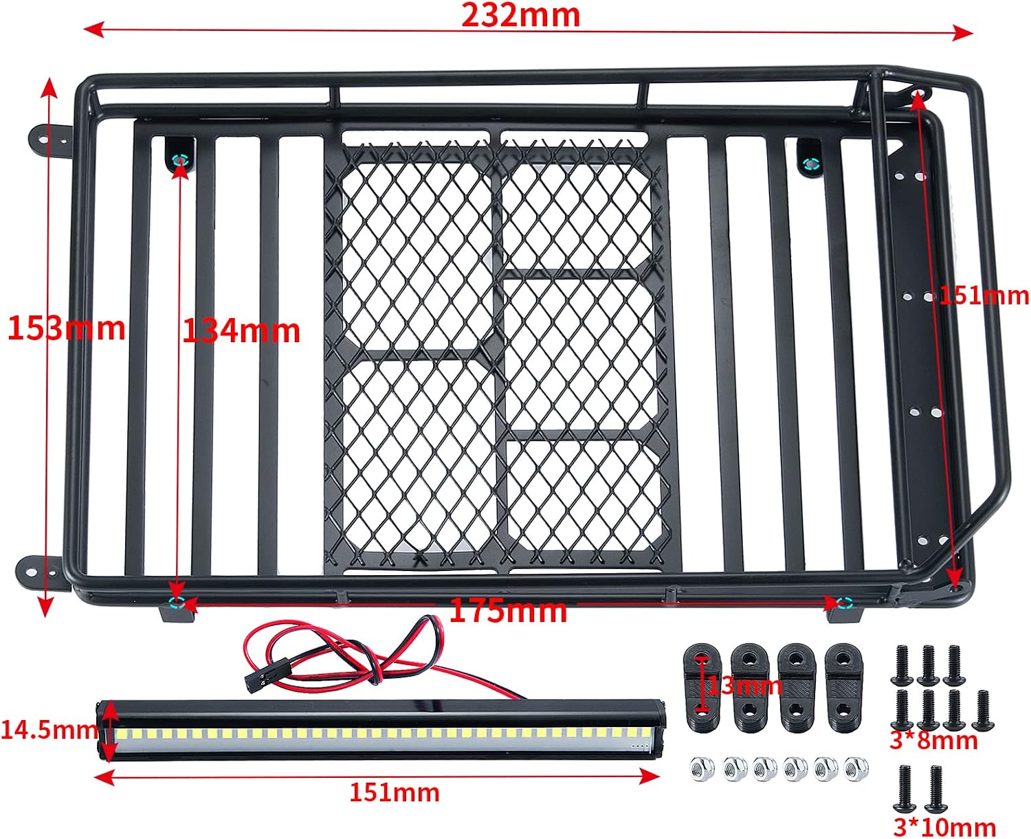 SWX RC Roof Rack with LED Lights Bar for Axial SCX10 Traxxas TRX-4 1/10