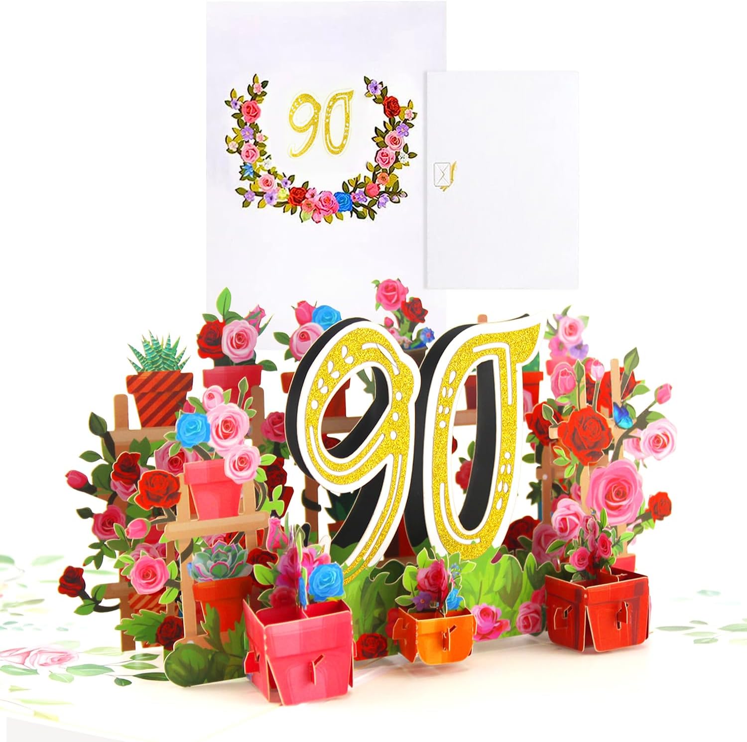 Woodmansterne Geburtstagskarte zum 90. Geburtstag für Männer und Frauen, ab 90 Jahren, Feuerwerk und Champagner, Folien-Finish