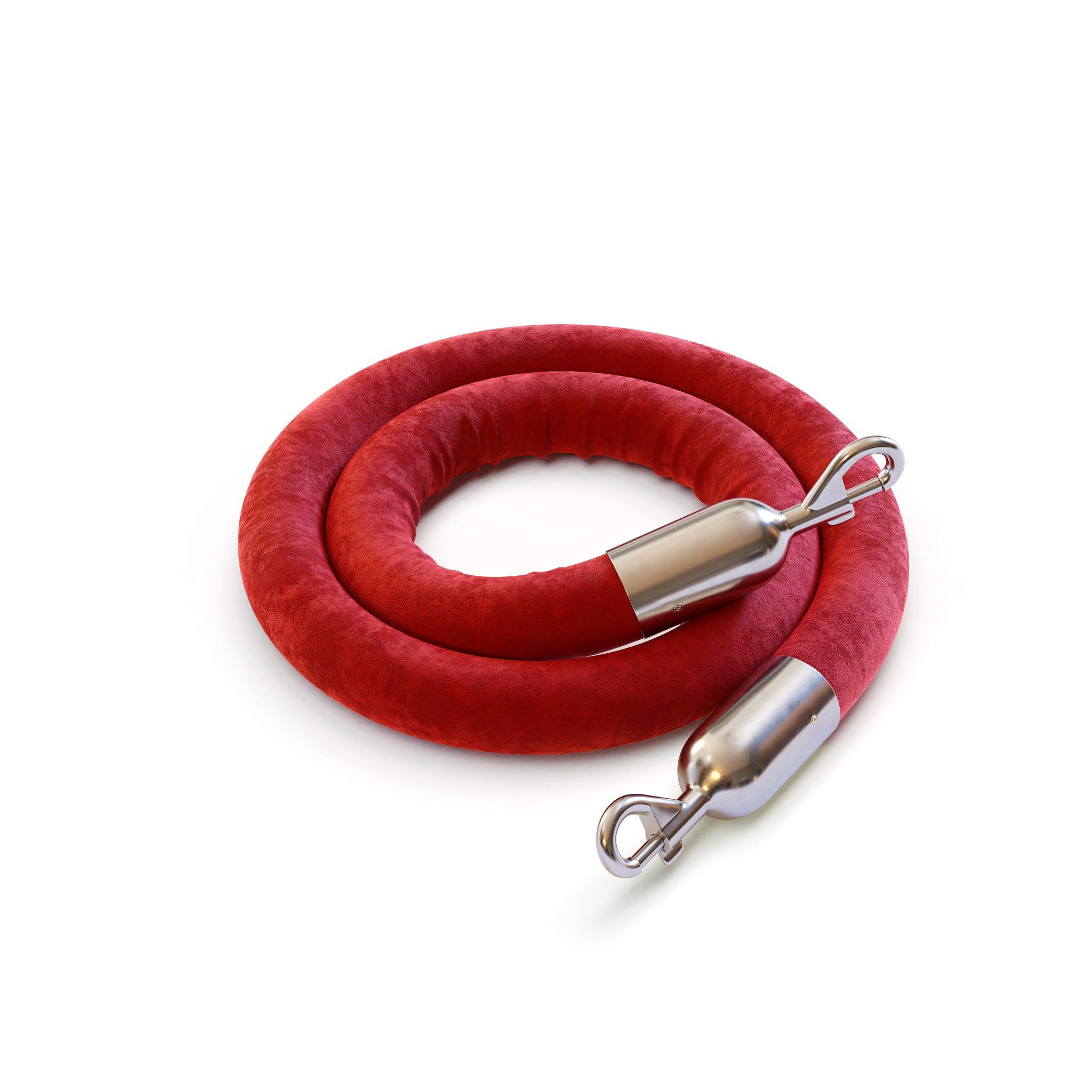 Crowd Control Warehouse Red Heavy-Duty Velvet Stanchion Rope 6 Feet with Polished Stainless Steel Snaps and Cotton Core, Post Queue Line Barrier for Movie Theaters, Grand Openings, Hotels