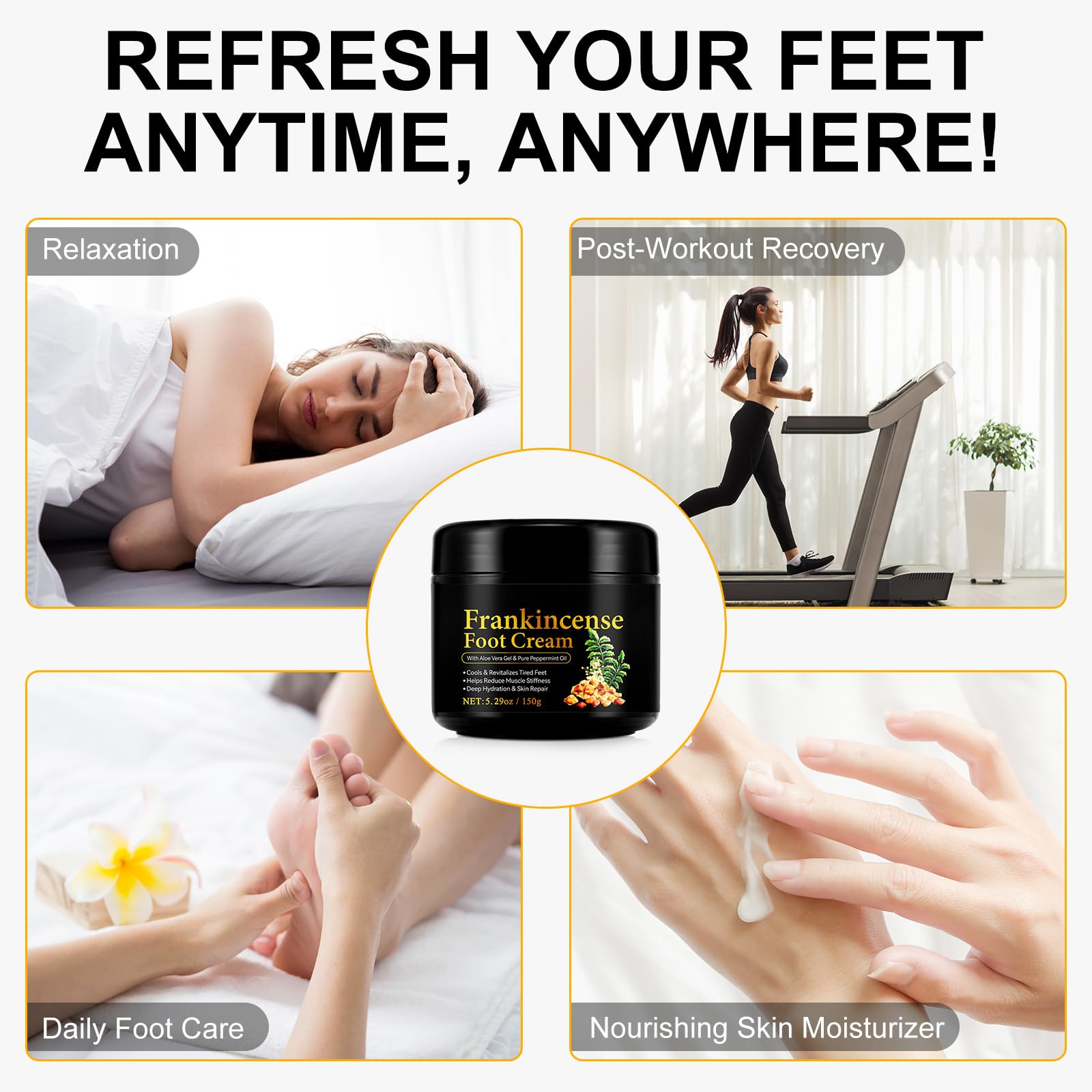 Crème pour Pieds Fatigués - Soin Réparateur à l‘Encens et Menthe Pure, Apaisement Intense de la Voûte Plantaire - 150g