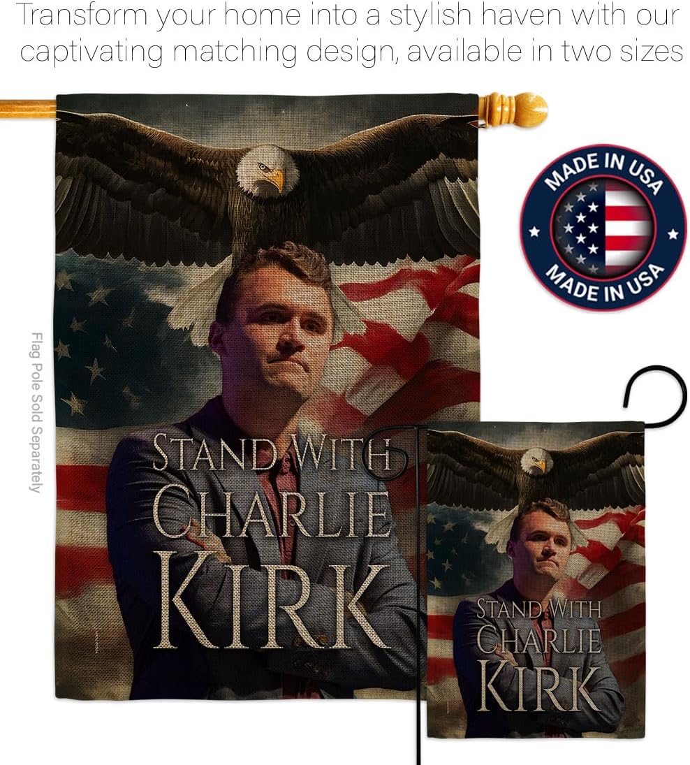 Stand With Charlie Kirk Burlap Flag Vintage American Flags For Outside House We the People Sign Patriot Canvas Poster Quote Memorial Decorations Garden Remembrance Gifts