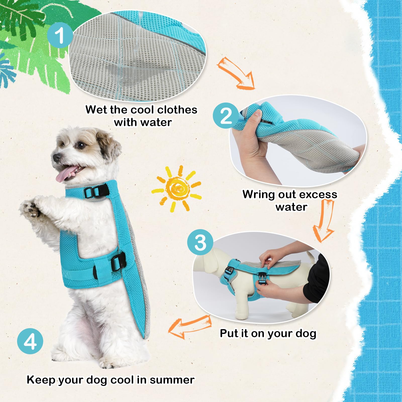 Gilet Rafraichissant pour Chien, Manteau Confortable de Refroidissement Respirant Harnais pour Journées Chaudes d'Eté, Bleu S