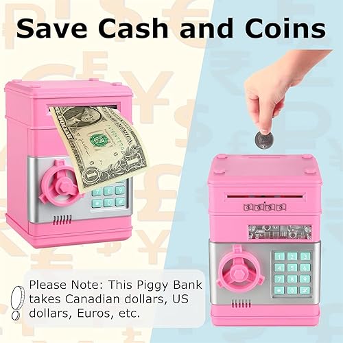 Miniatura 2 de Alcancía para niños, alcancía electrónica para niños con bloqueo de código de contraseña, papel de desplazamiento automático, banco de monedas para