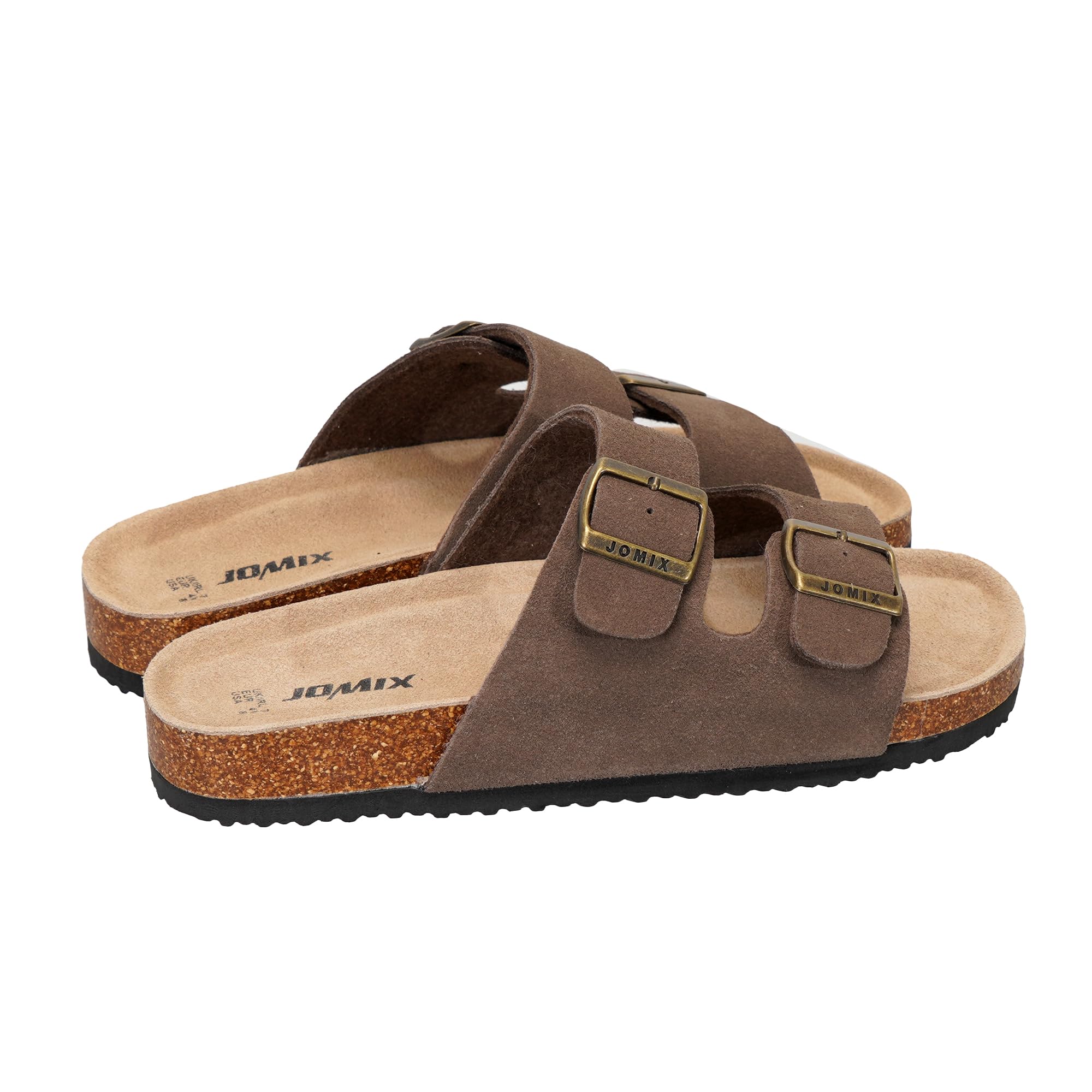 JOMIX Sandalias Hombre de Cuero con Doble Hebilla Zuecos Verano con Plantilla de Corcho Cómoda Chanclas de Planas y Antideslizantes