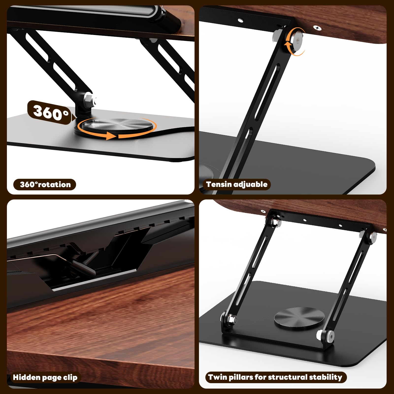 Abiglifty Book Stand for Reading Adjustable Book Holder with 360 Rotating Base Foldable Book Holder Stand for Cookbook — view 6