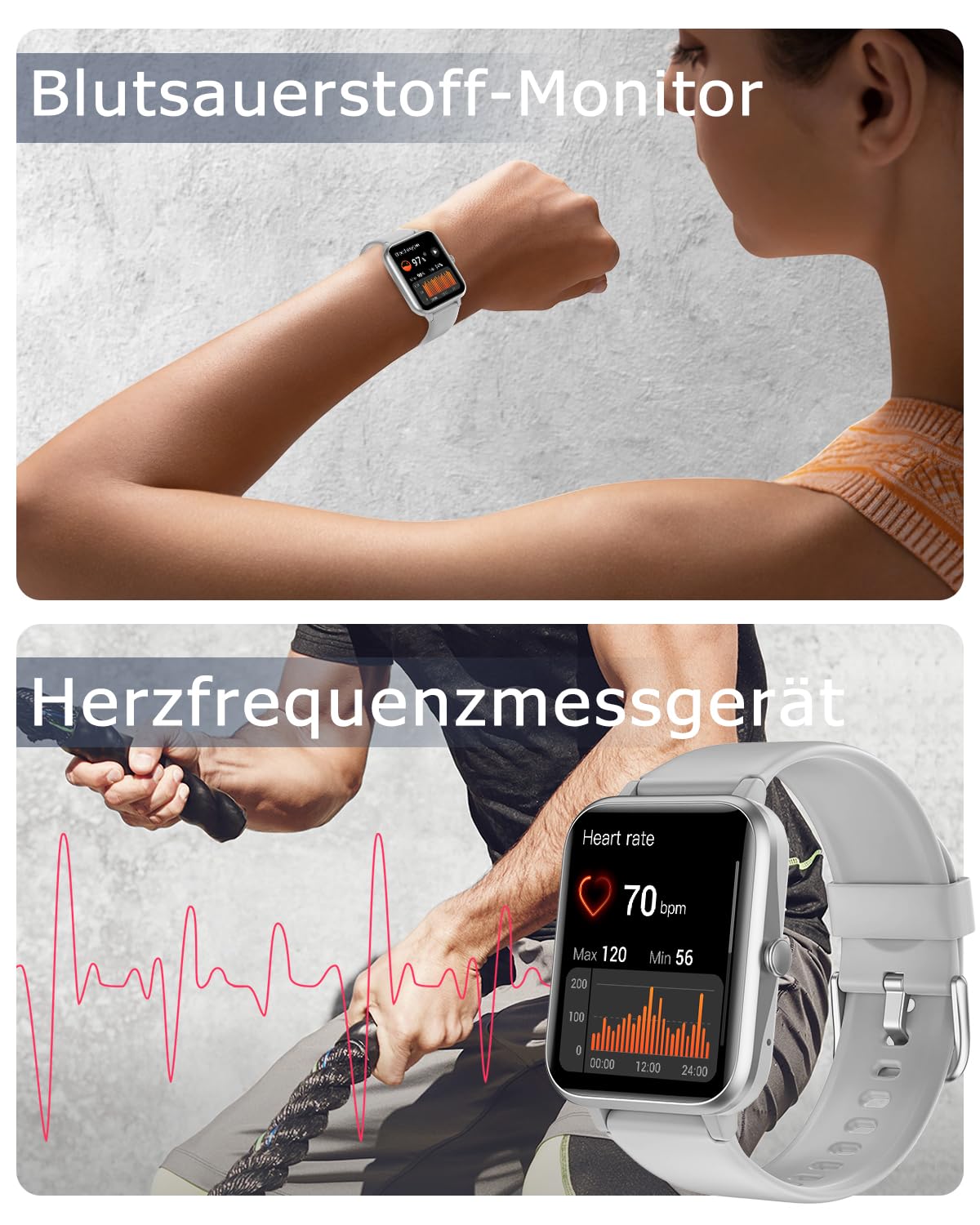 GRV Smartwatch für Damen Herren mit Telefonfunktion,Fitnessuhr mit Herzfrequenzmessung,SpO2,Schrittzähler,Schlafmonitor,Multi Trainingsmodi für iOS Android Handy