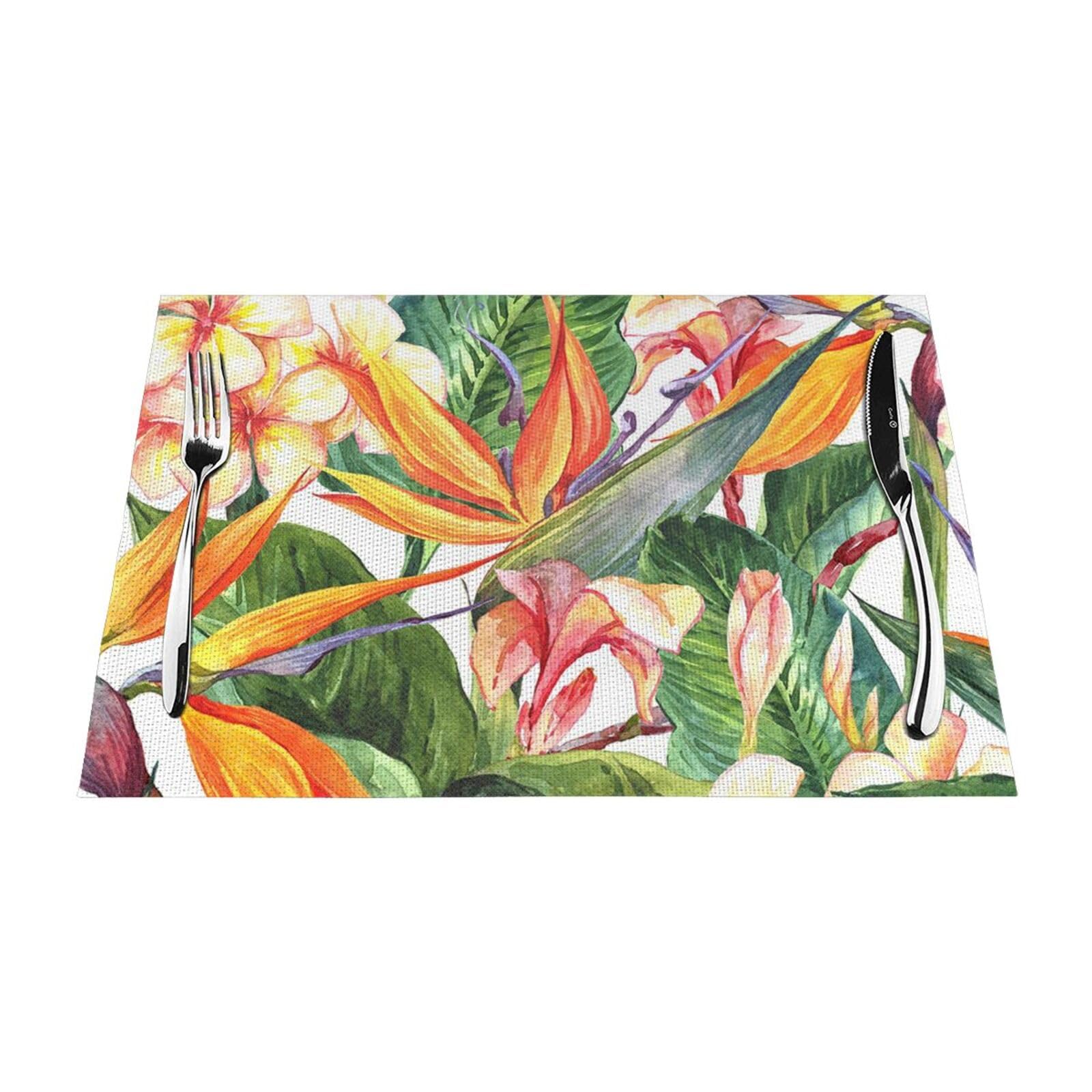 PVC Placemat Set of 1 PCS, 45x30 CM, Colorful Flowers Bird Printed Non-Slip Heat Resistant Place Mats for Kitchen Dining Table Indoor Outdoor