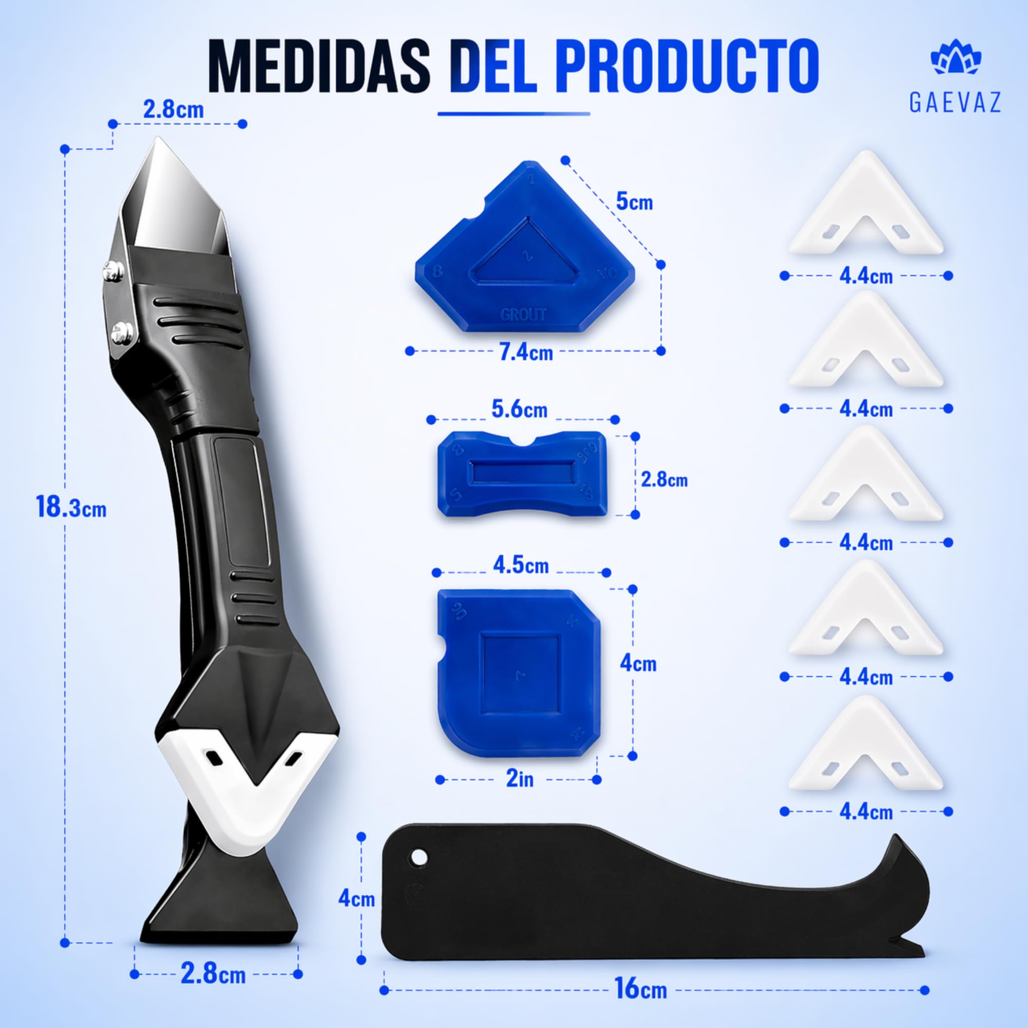 Kit Aplicador Silicona Profesional 10 Piezas – Herramientas para Juntas, Esquinas y Sellado – Espátulas, Rascador y Alisador – Ideal para Baño, Cocina y Ventanas (10 Piezas)