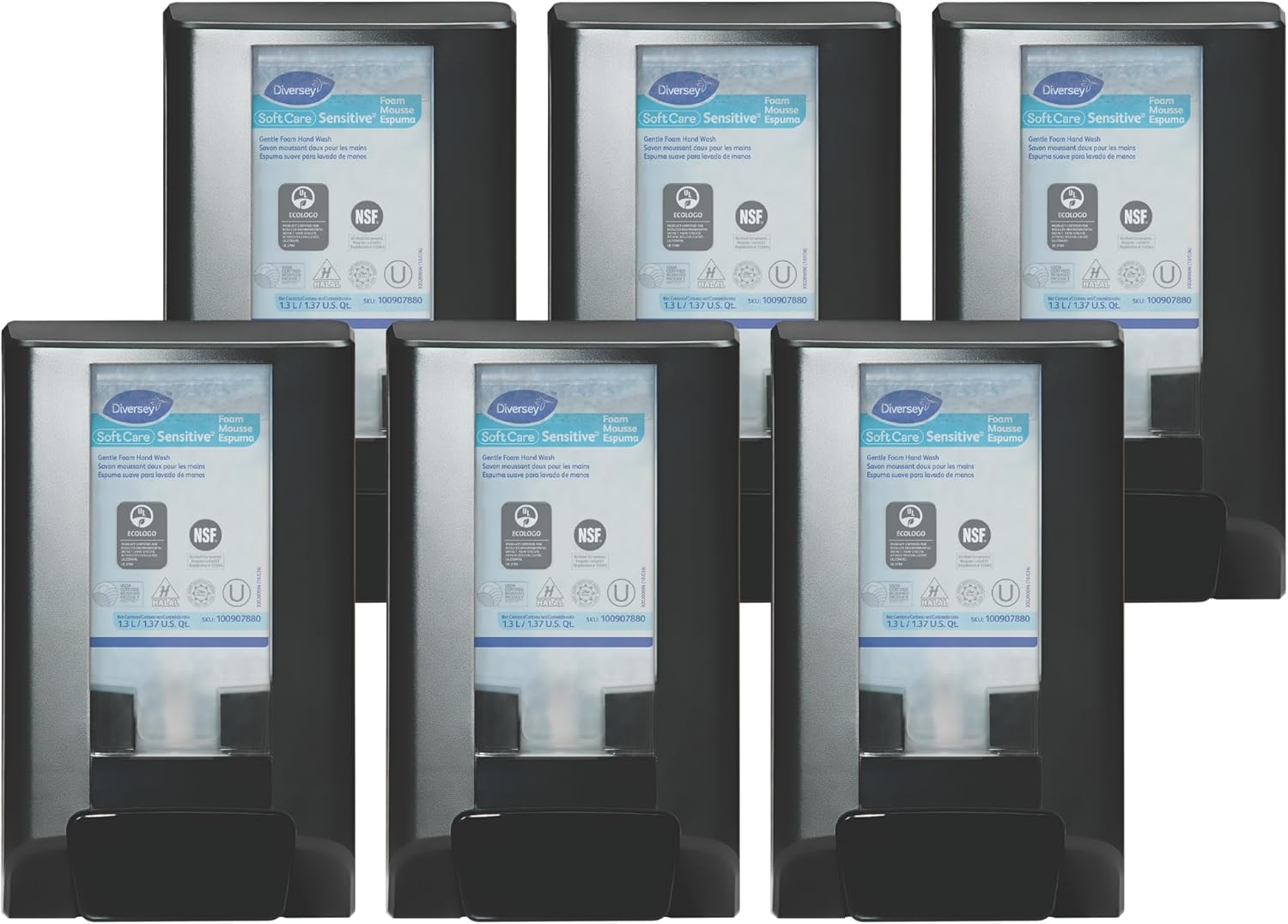 Diversey D1224700 IntelliCare Manual Hand Hygiene Dispenser for Liquid, Gel & Foam Soft Care Soaps & Sanitizers, ADA Compliant, Refillable, Black, 6-Count