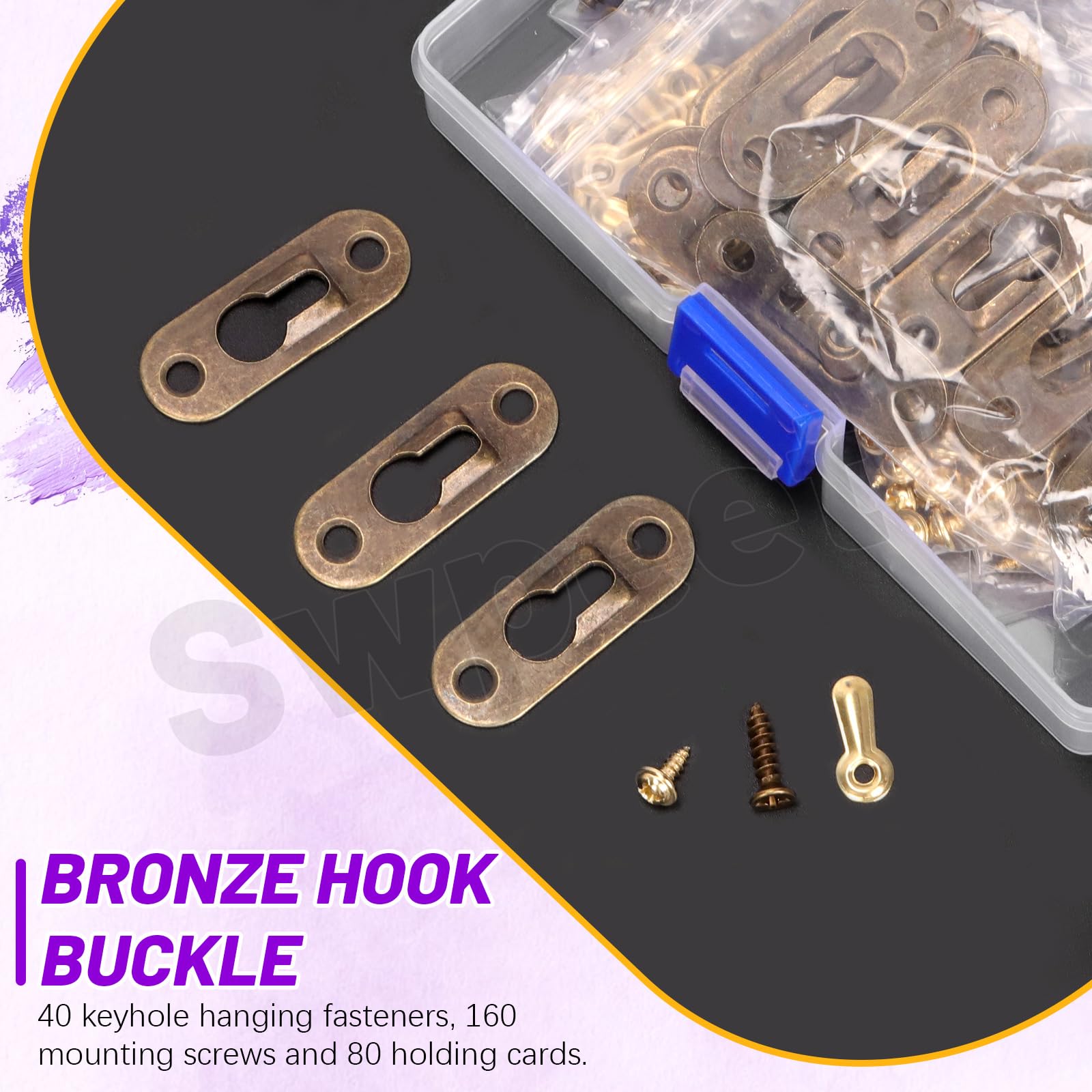 Swpeet 280Pcs 45 x 16mm Bronze Carbon Steel Single Keyhole Hangers with Screws and Picture Frame Turn Button Fasteners Assortment Kit - Image 3