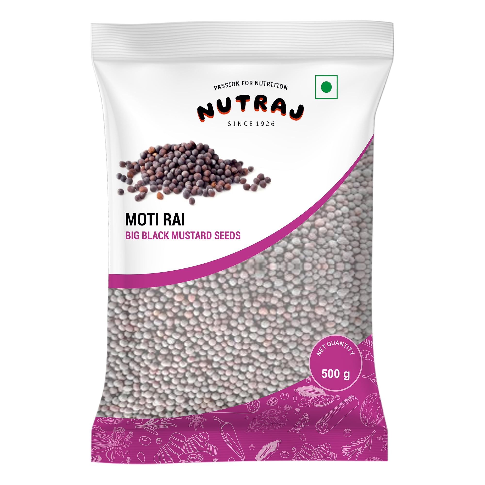 Nutraj Whole Big Black Mustard Seeds 500gm | Rai Seeds | Whole Kaali Rai Dana | Sarson Dana | Whole Spices | Moti Rai