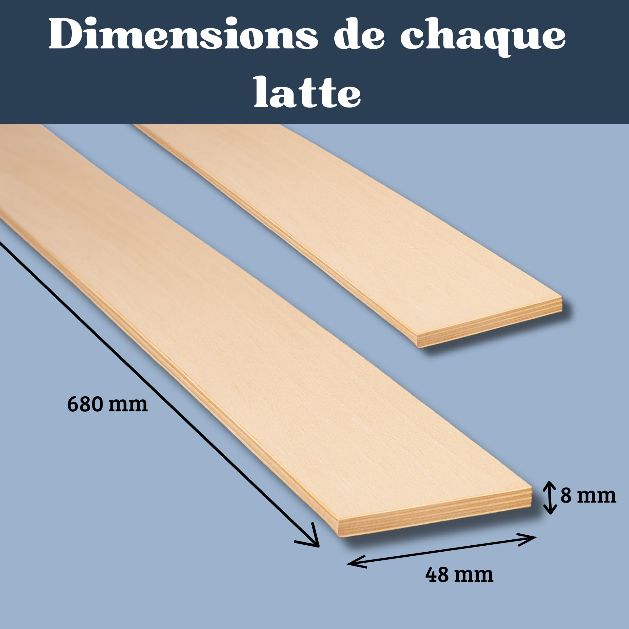 EQUIK PRODUCTS 10 Lattes pour Sommier et Lit 140x190 | Bois 7 Plis | 680x48x8 mm | Remplacement pour Clic Clac, BZ, Lattes Bois, Sommier à Lattes 68cm / 70cm