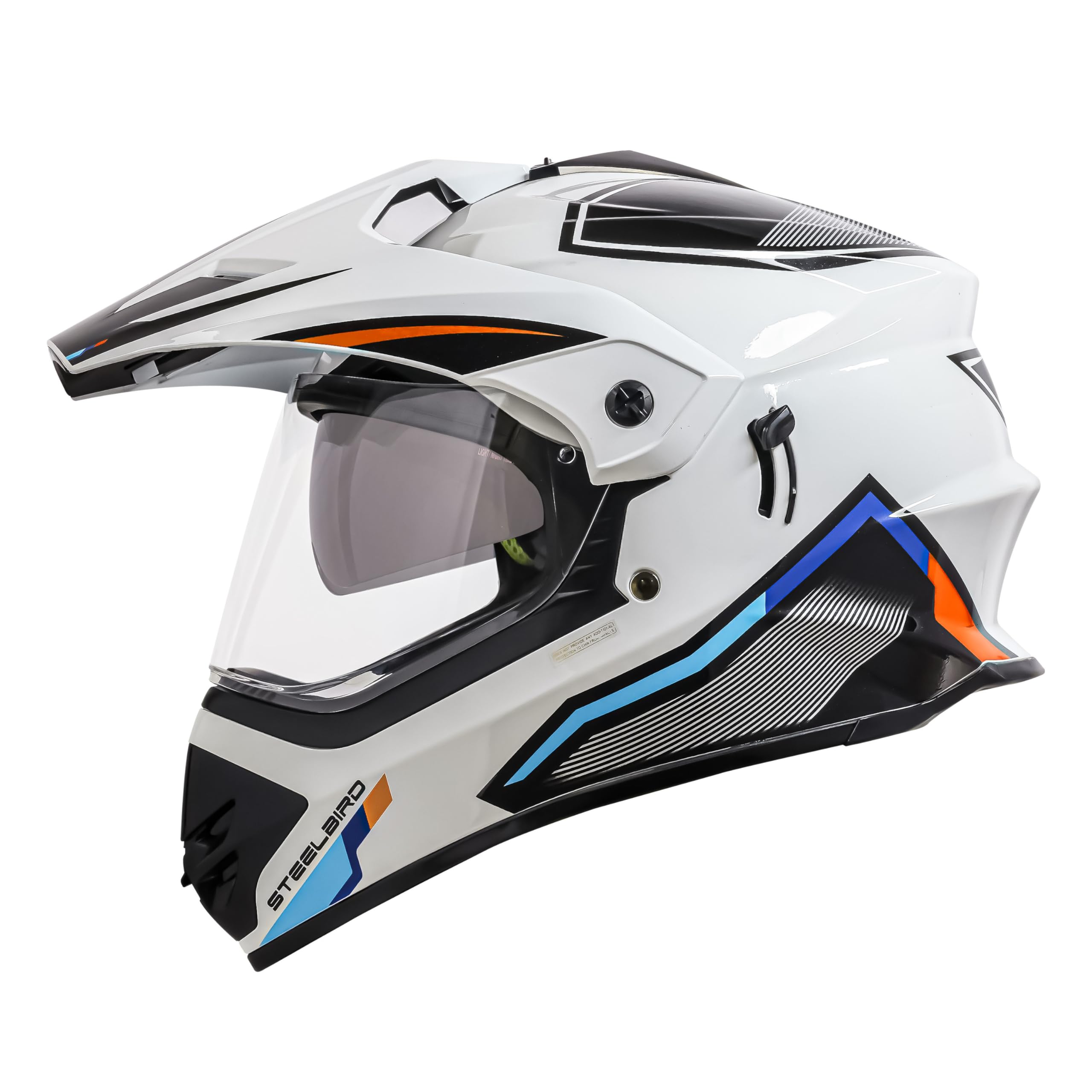 Steelbird Racer Off Road ISI Certified Motocross Double Visor Full Face Graphic Helmet Outer Clear Visor and Inner Silver Sun Shield