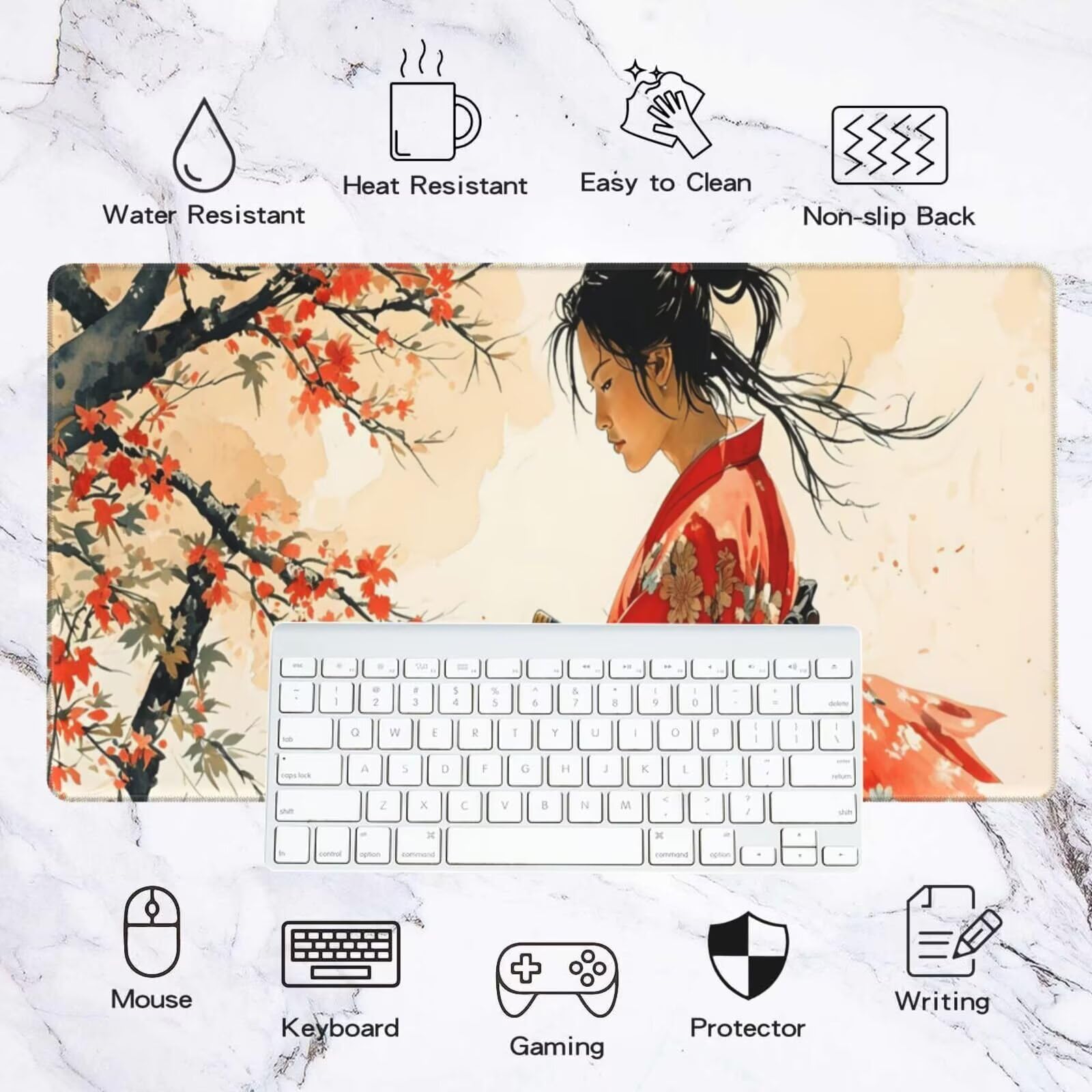 Alfombrilla Ratón Japón Alfombrilla Ratón XXL 1600 x 800 mm, Vintage Mouse Pad Gaming con Bordes Cosidos, Impermeable Mousepad XXL Base de Goma Antideslizante Duradera, Mouse Pad para Oficina Q916