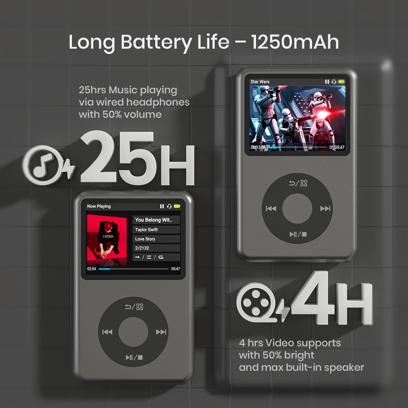 64Gb Mp3 Player with Bluetooth Y1 Portable Music Digital Players Supports Playlist Audiobook Video Nice Gadget for Kids Black — view 7