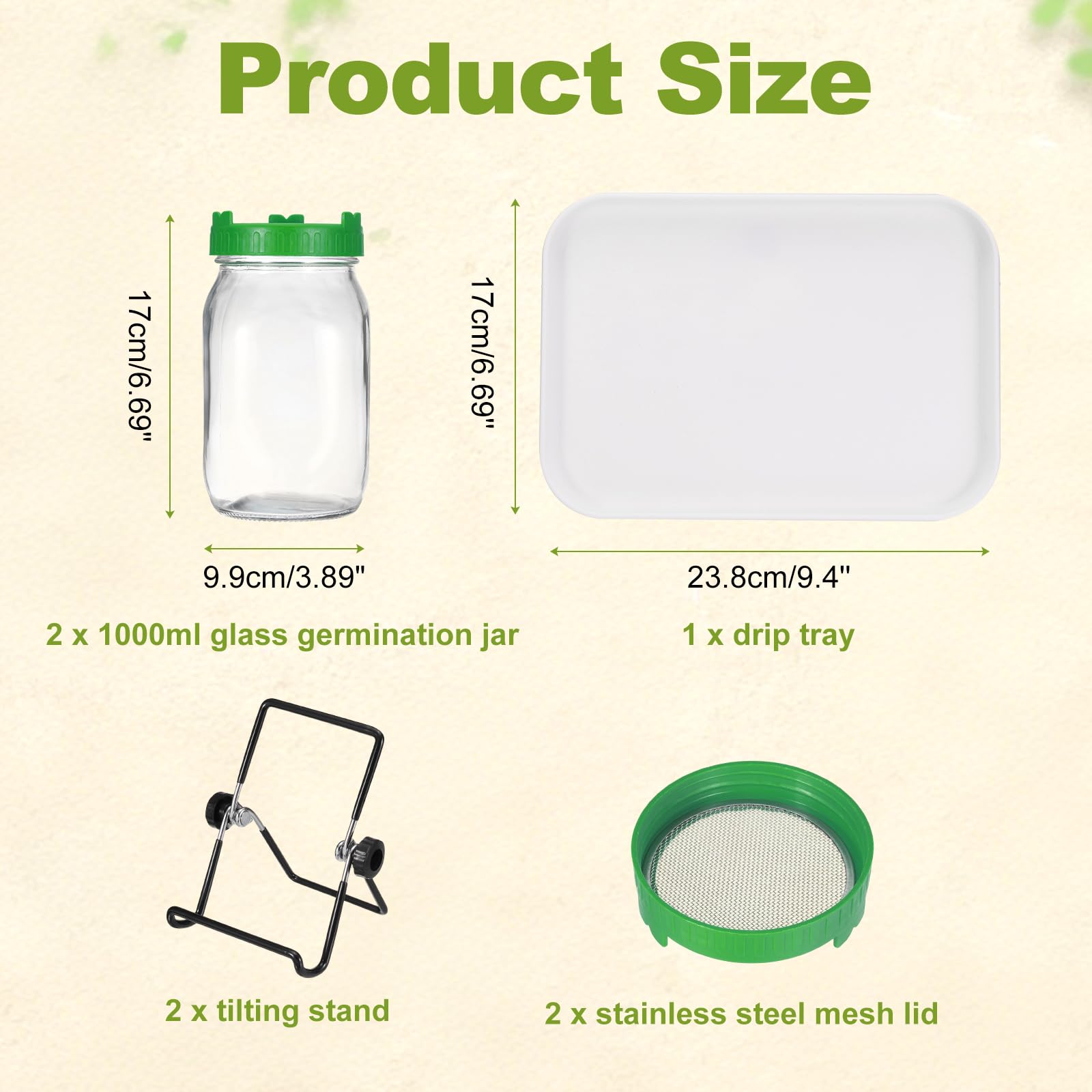 QUARKZMAN 1000ML Sprossenglas Set Grün 2 Set Für Die Keimung von Pflanzen
