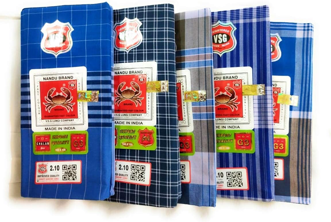 Nandu Men's Cotton Lungies - Pack of 5 (Multicolour_Free Size)