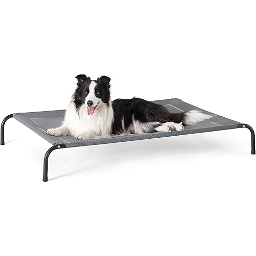 Bedsure Elevated Raised Cooling Cots Bed for Large Dogs, Portable Indoor & Outdoor Pet Hammock with Skid-Resistant Feet, Frame with Breathable Mesh, Grey, 49 inches