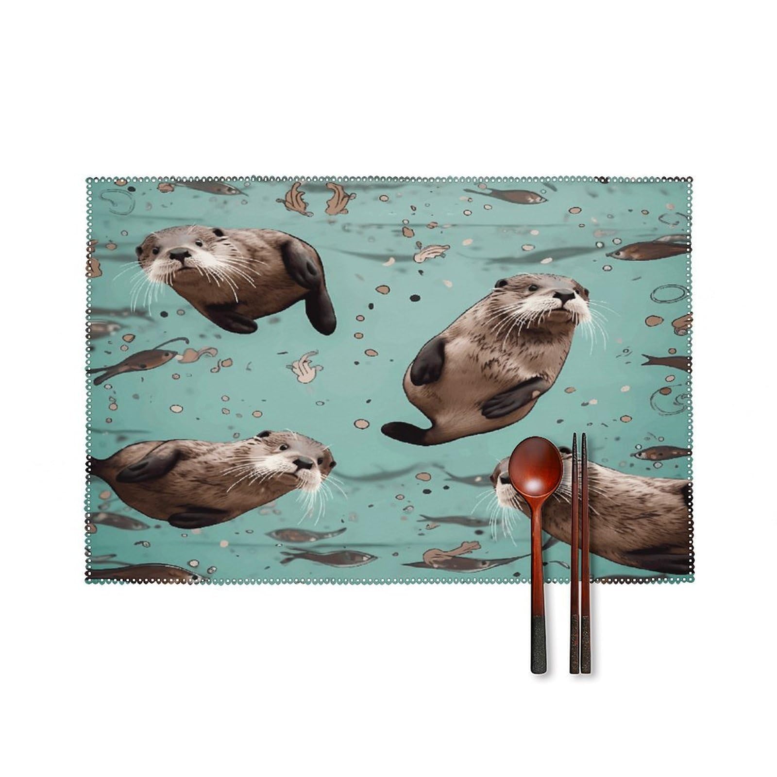 Otters Placemats Set of 6 Heat Resistant Non-Slip Place Mats Washable Wipeable Table Mats Elegant Farmhouse Placemat for Kitchen Dining Outdoor Party Table Decor