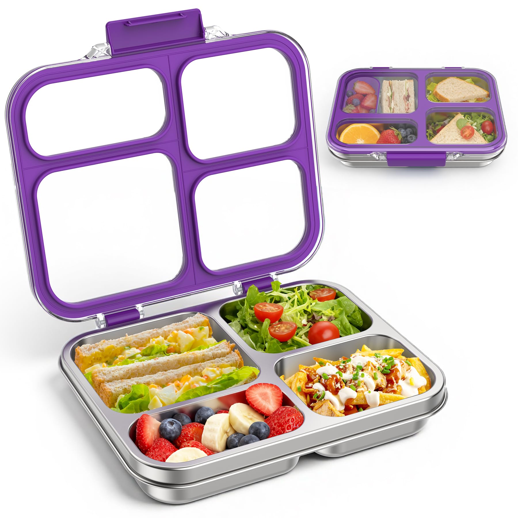 Photo 1 of Zeekala Stainless Steel Bento Box, 4 Compartments, Purple