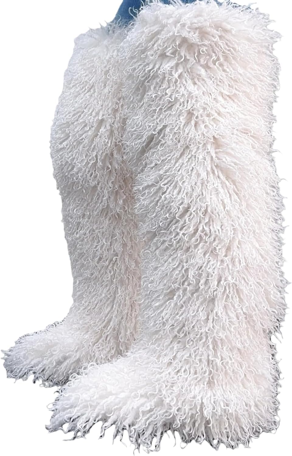 SWEETHEART BEAUTY Thigh High Shagy Teddy Fur Boots, 29 Inch Over the Knee Length Fluffy High Boots, Tall Furry Shoes For Women