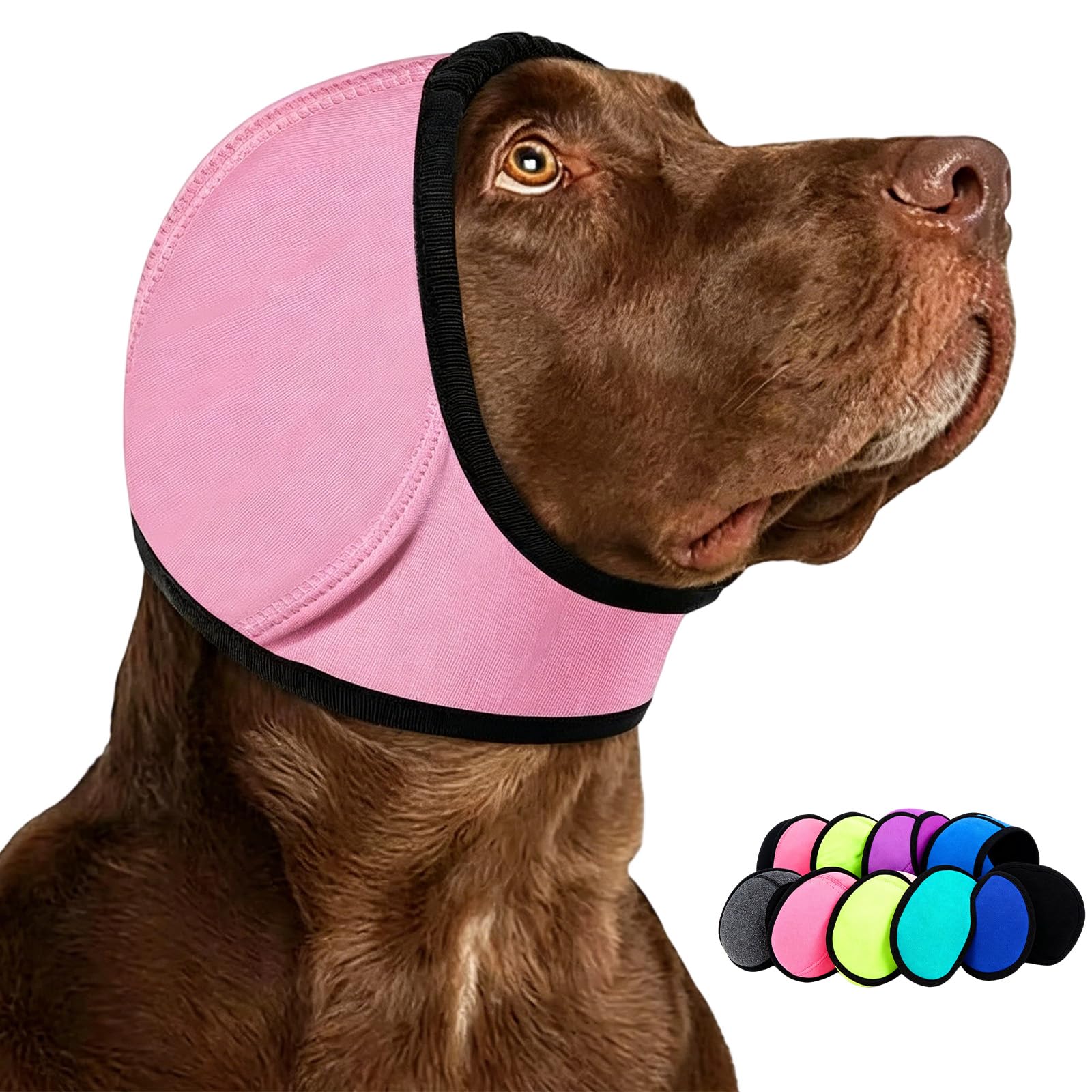Dog Ear Muffs Noise Protection, No Flap Ear Wraps for Dogs, Adjustable Silent Elastic, Noise Cancelling Ears Wrap for Small Medium Large Dogs (PinkＭ)