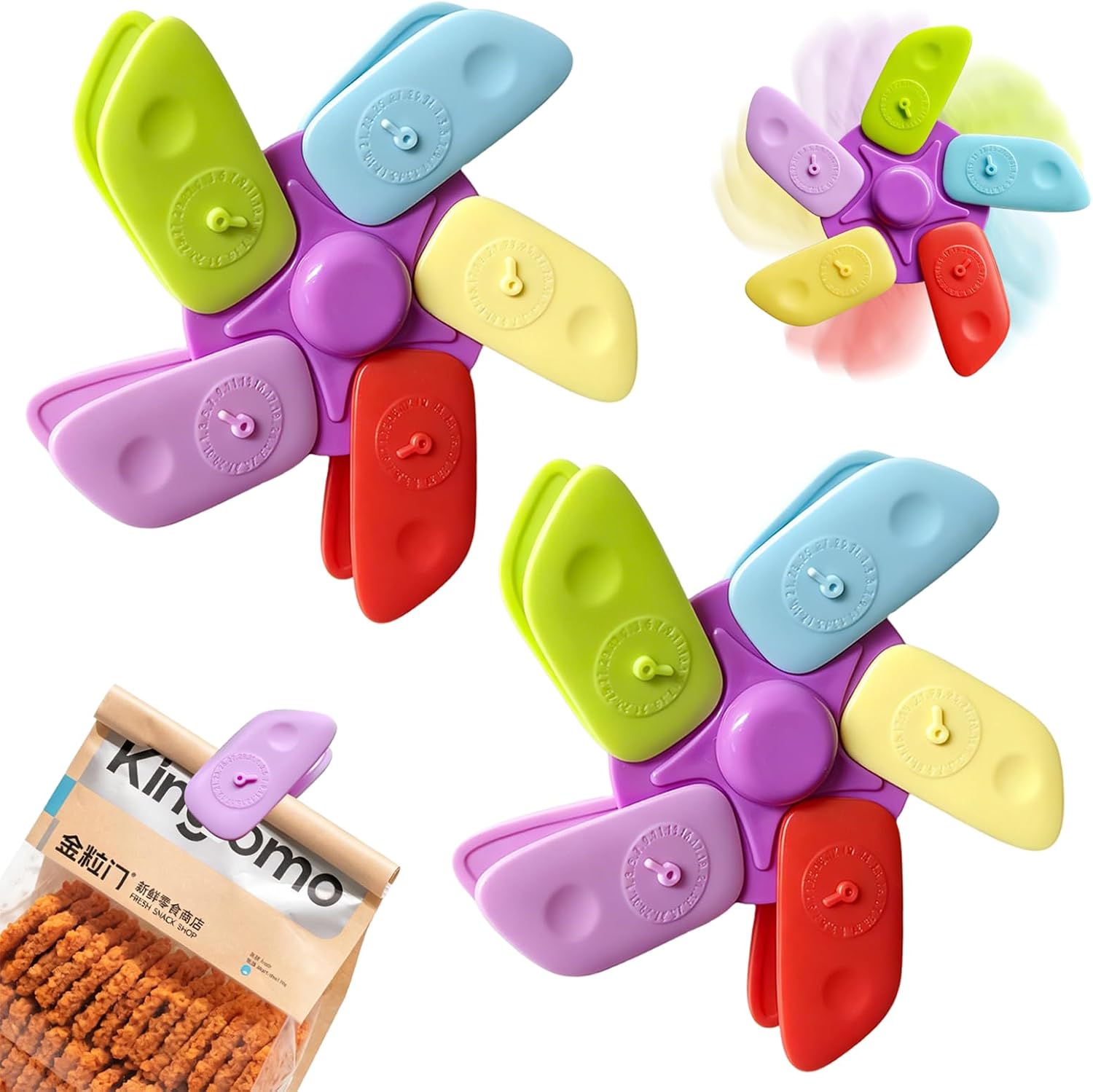 2pcs Chip Clips Magnetic,Rotating windmill-shaped Fridge Magnets Clips,Kitchen Food Bag Clips with Date Markers