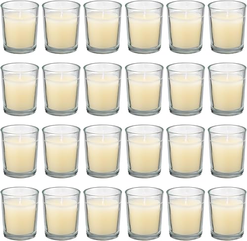 Juego de 24 velas votivas de cristal transparente sin perfume para decoración del hogar, spa, bodas, cumpleaños, vacaciones, fiestas