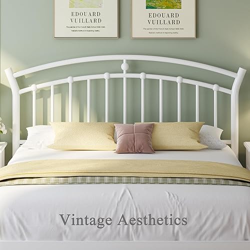 Miniatura 4 de Feonase Base de cama de metal tamaño Queen con cabecera retro, tubo de acero endurecido, almacenamiento debajo de la cama de 12 pulgadas, no