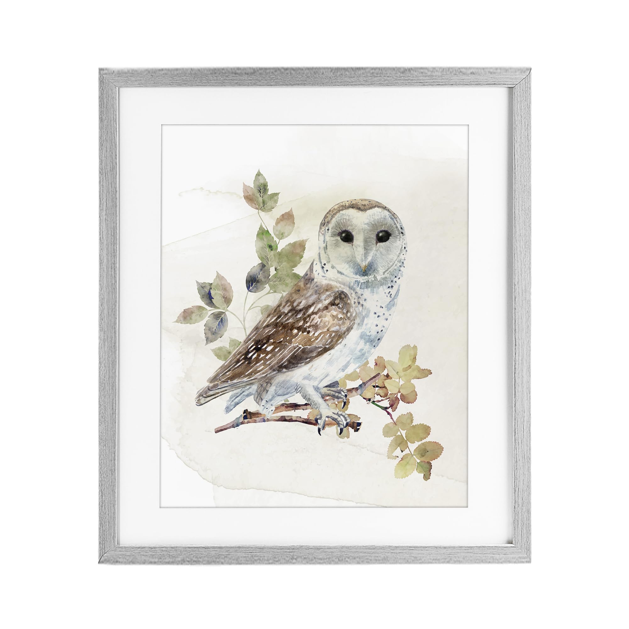 Owl Among Autumn Leaves Rustic Bird, 17 x 21 Inch Framed Print Under Glass