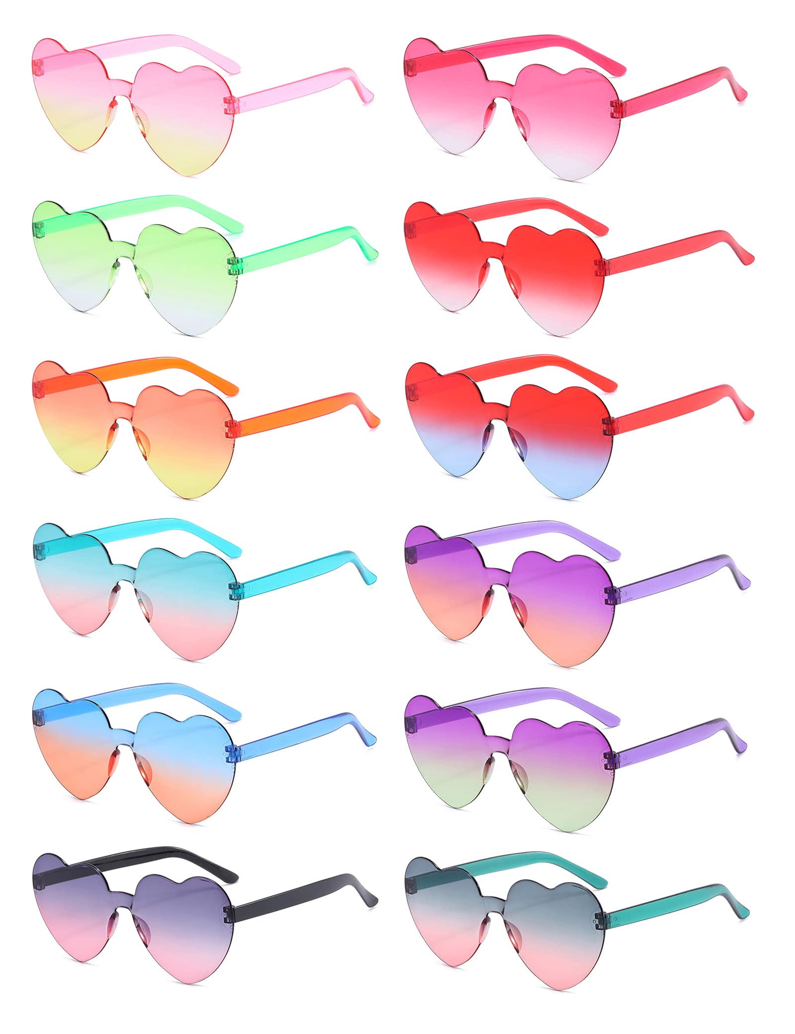 LIULIUBTY Heart Shaped Rimless Sunglasses 12Pack, Bachelor Party Cool Colorful Funky Sunglasses