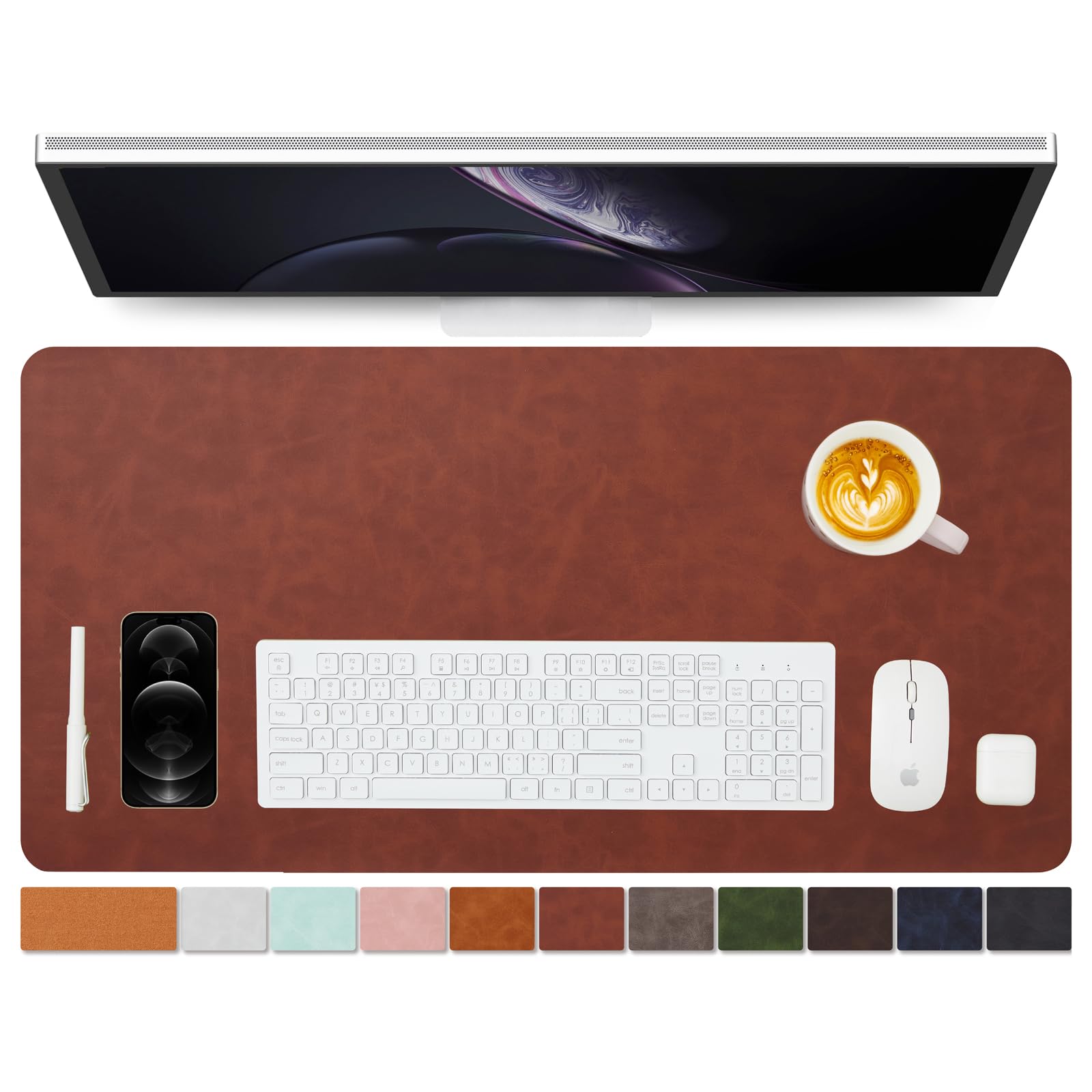 Distressed Leather Desk Mat - Non-Slip PU Desk Pad for Office and Home - Desk Organization and Accessories - Ideal for Large Mouse Pad and Desk Mats on Top of Desks(Mahogany,80cmx 40cm)