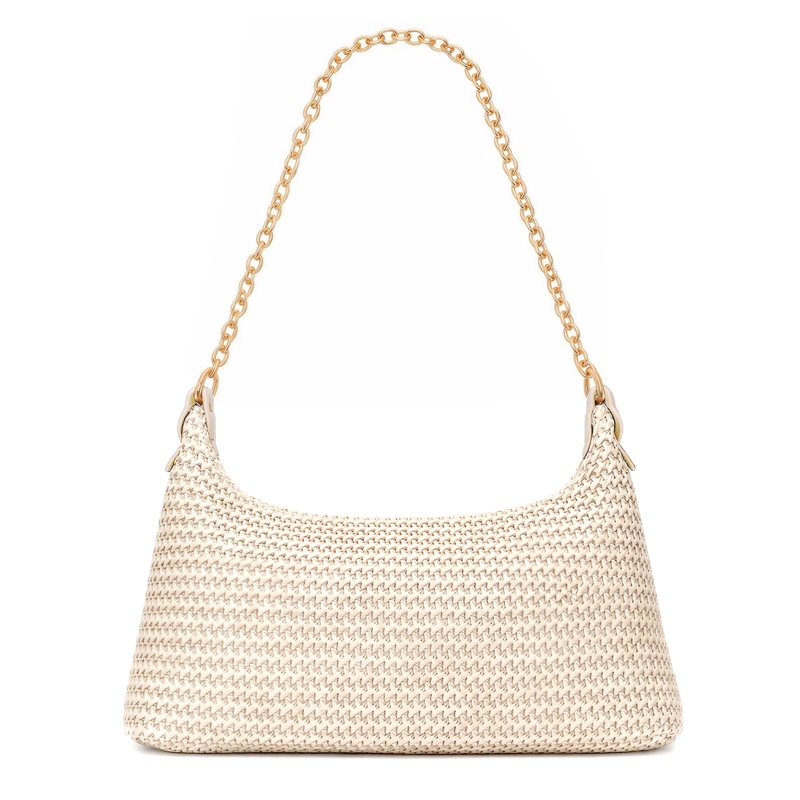XquiziFit Beach Bags for Women Summer Straw Purse Boho Woven Shoulder Bag Crochet Purse Vacation Tote Handbag White