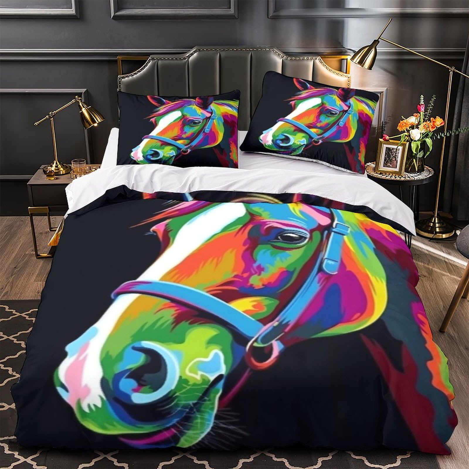 Housse de couette cheval douce anti-allergie pour un sommeil paisible d'ado