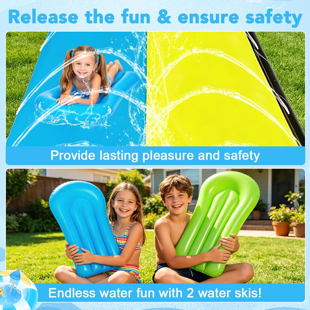 Foreverup 610CM Aufblasbare Wasserrutsche Garten für Kinder mit 2 Bodyboards Doppelrutsche