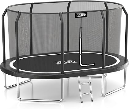 AOTOB 812FT Oval Trampoline - Perfect Outdoor Large Trampolines for Kids - Gymnastics Style Trampoline with Enclosure Net - Supports Up to 400 lbs-Black