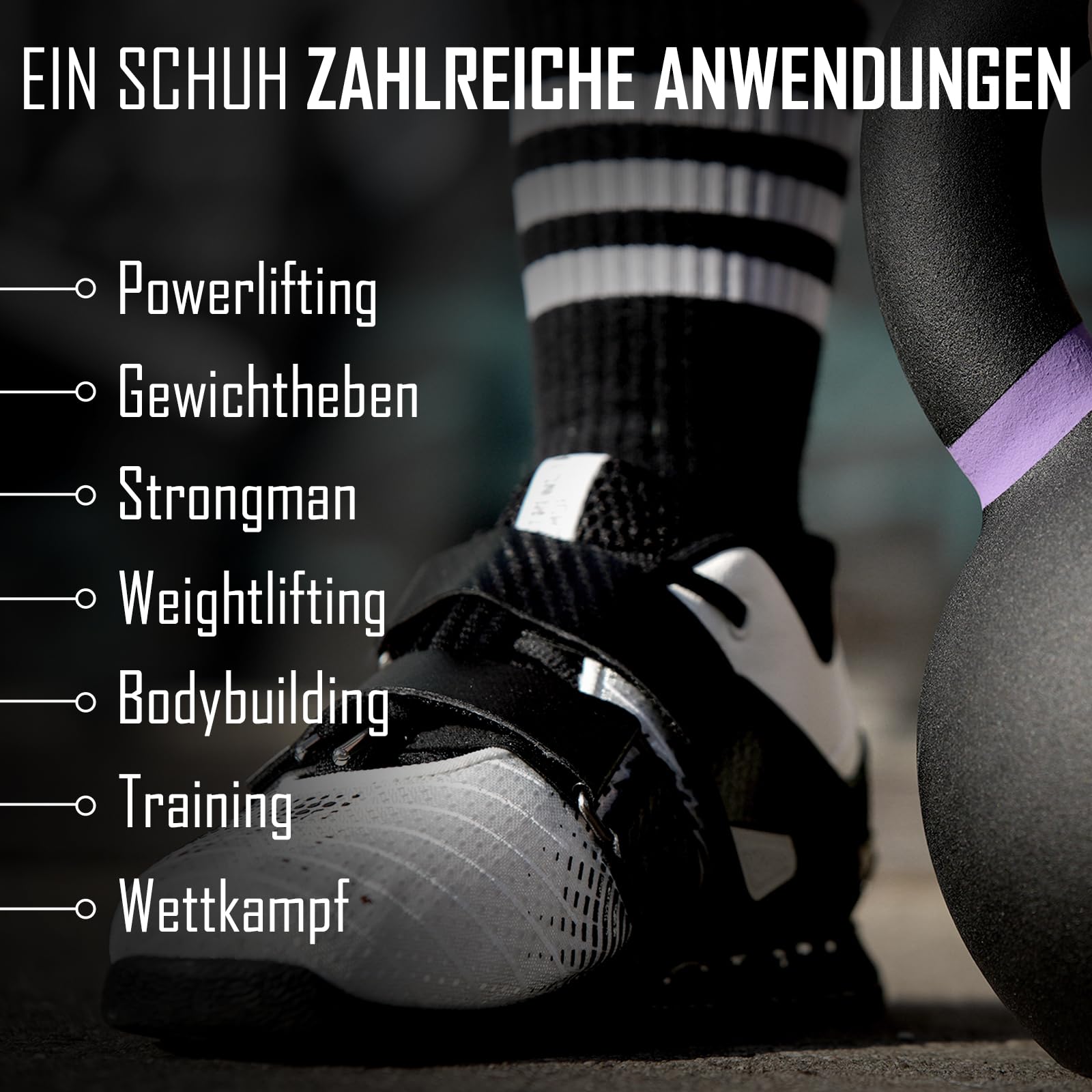 Strength Shop 1 Paar, Gewichtheberschuhe Herren & Damen mit Hartplastik-Keilabsatz (2,3cm), extrem rutschfest & stabil, Weightlifting Shoes mit starrer Gummi/TPU Sohle & Doppelverschluss