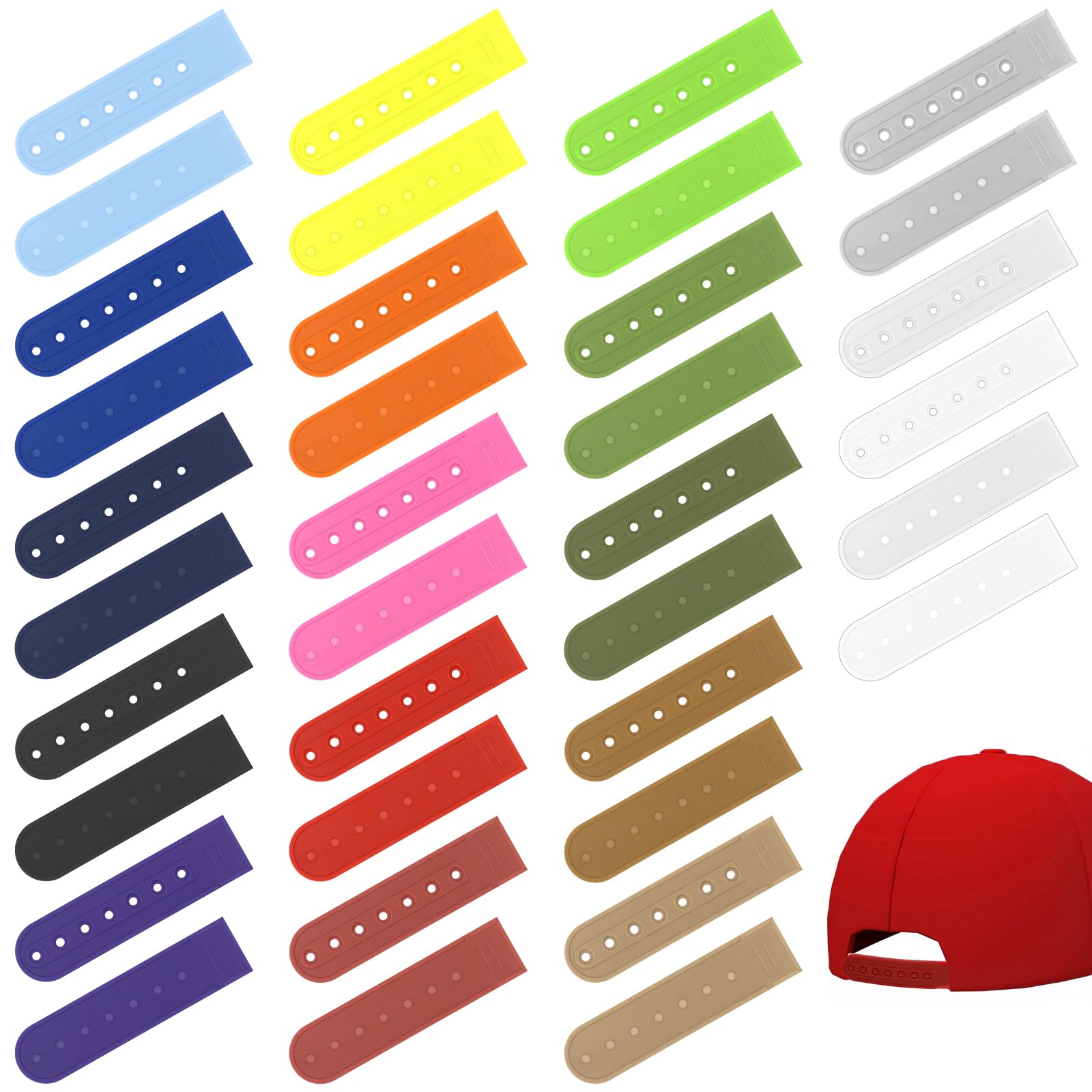 10 Paia Di Cinghie Snapback In Plastica Per Cappelli - Fibbie Di Ricambio Con 5 Fori, Regolabili, Per Riparazione E Fai Da Te (Nere) - 2